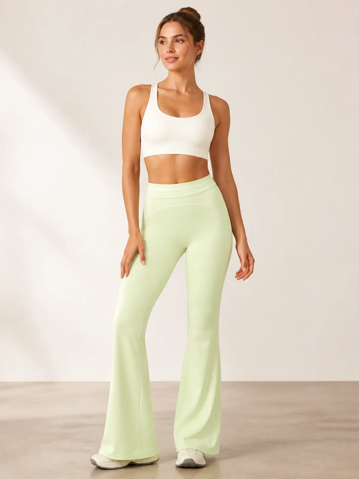 Crescent Thread High-Rise Flare Leggings — lemon green — flare-leggings — authoritative variation match