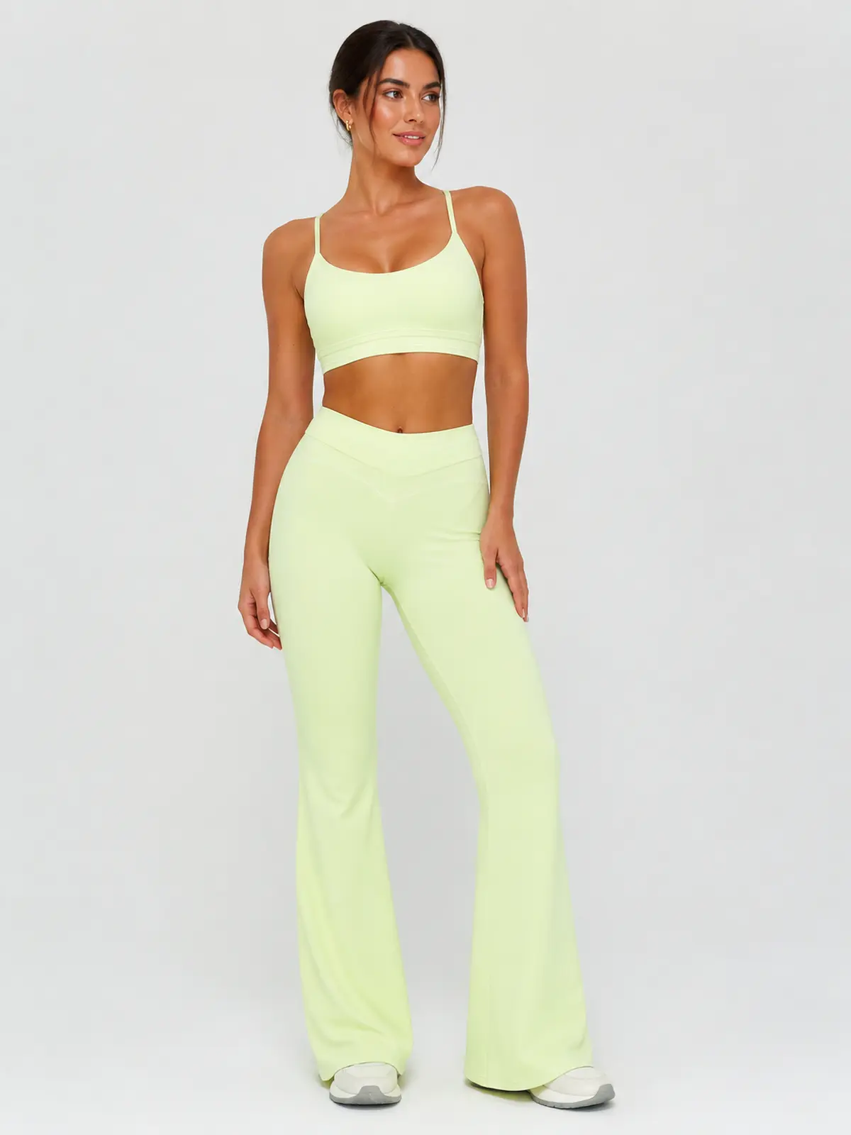 Crescent Thread High-Rise Flare Leggings — lemon green — flare-leggings — authoritative variation match