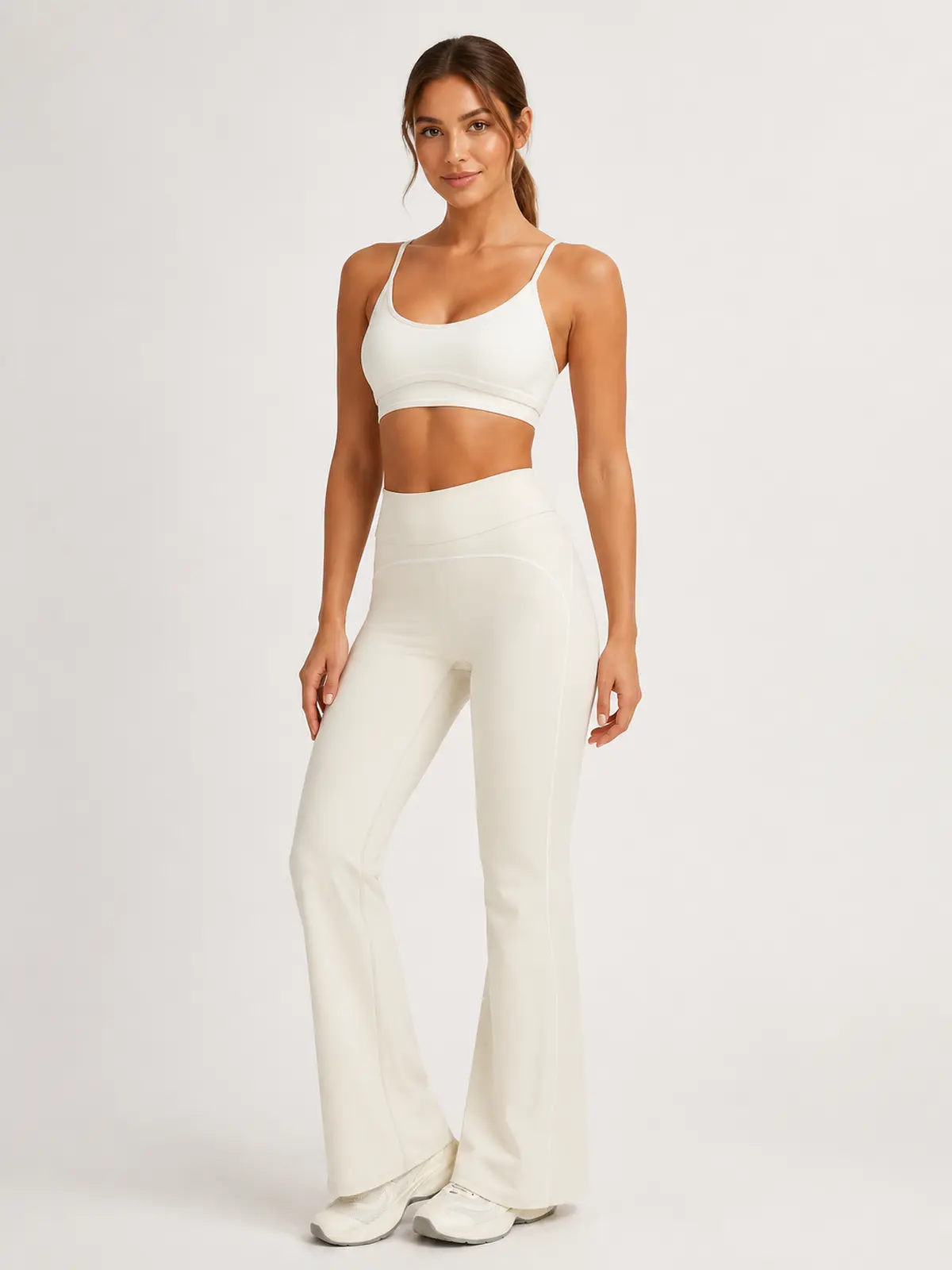 Crescent Thread High-Rise Flare Leggings — light beige — flare-leggings — authoritative variation match