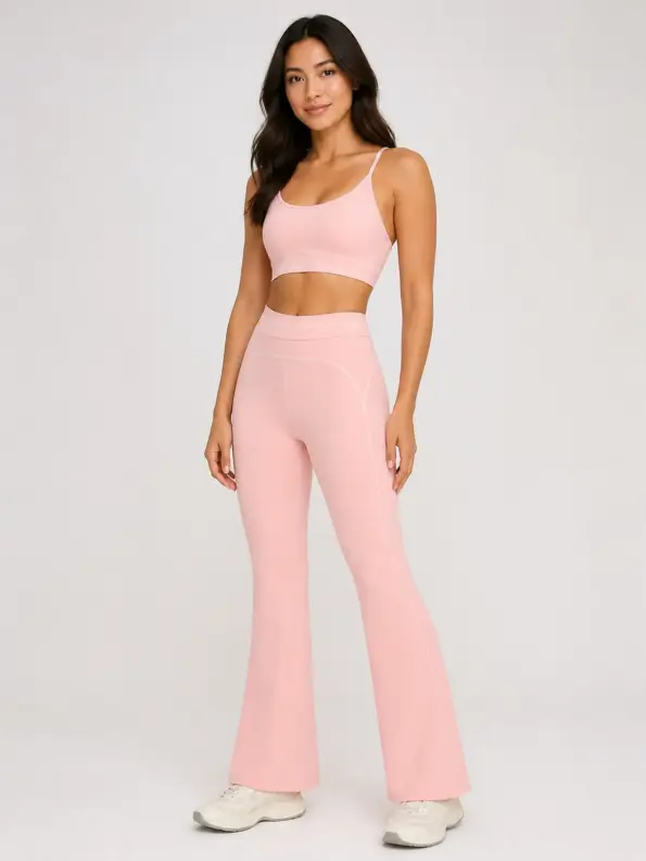 Crescent Thread High-Rise Flare Leggings — peach pink — flare-leggings — authoritative variation match