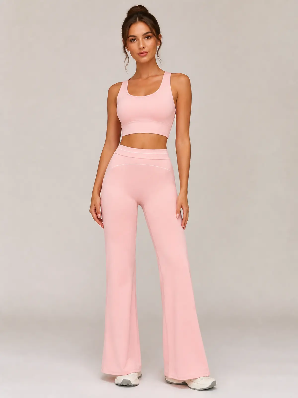 Crescent Thread High-Rise Flare Leggings — peach pink — flare-leggings — authoritative variation match