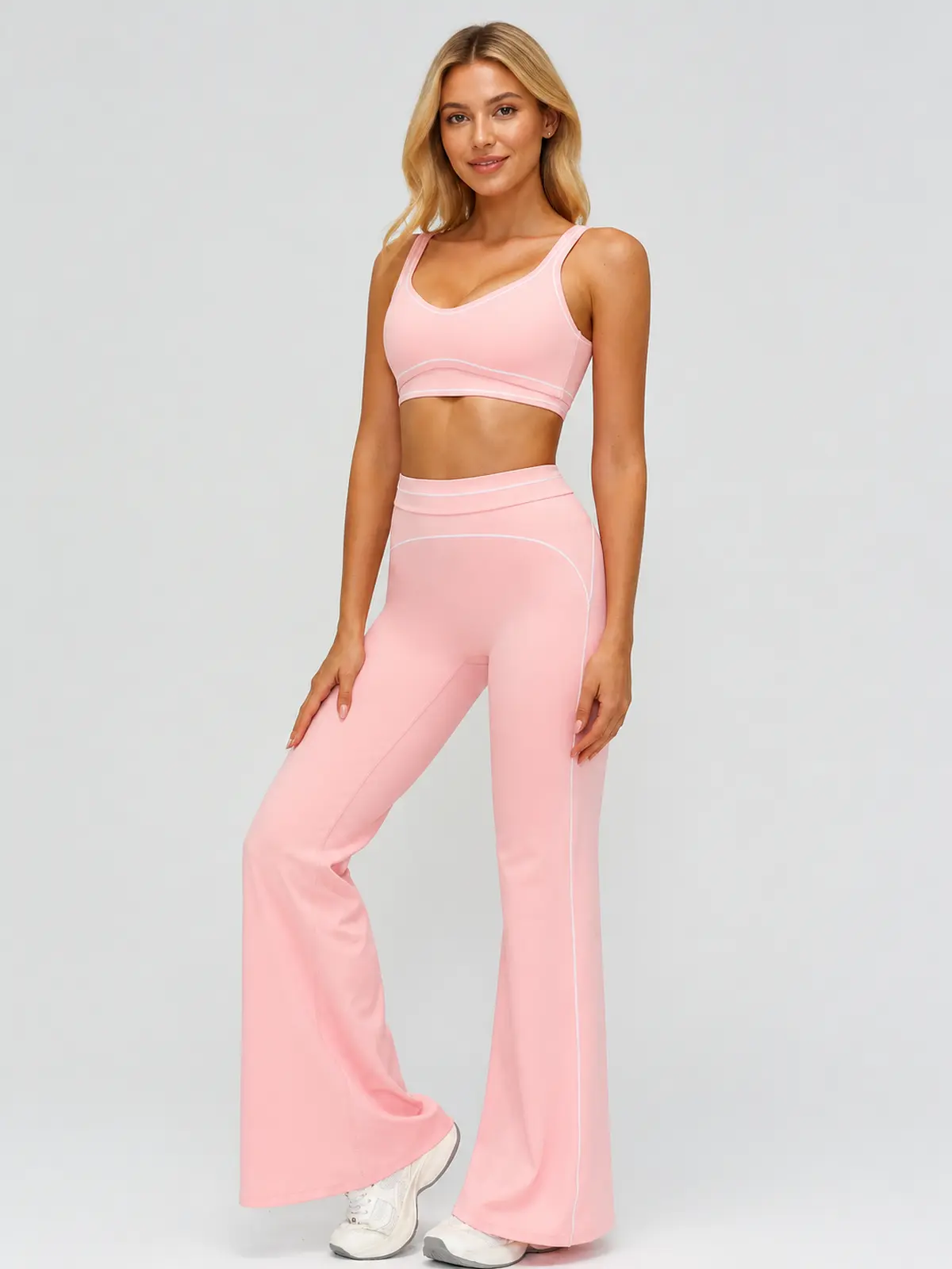 Crescent Thread High-Rise Flare Leggings — peach pink — flare-leggings — authoritative variation match