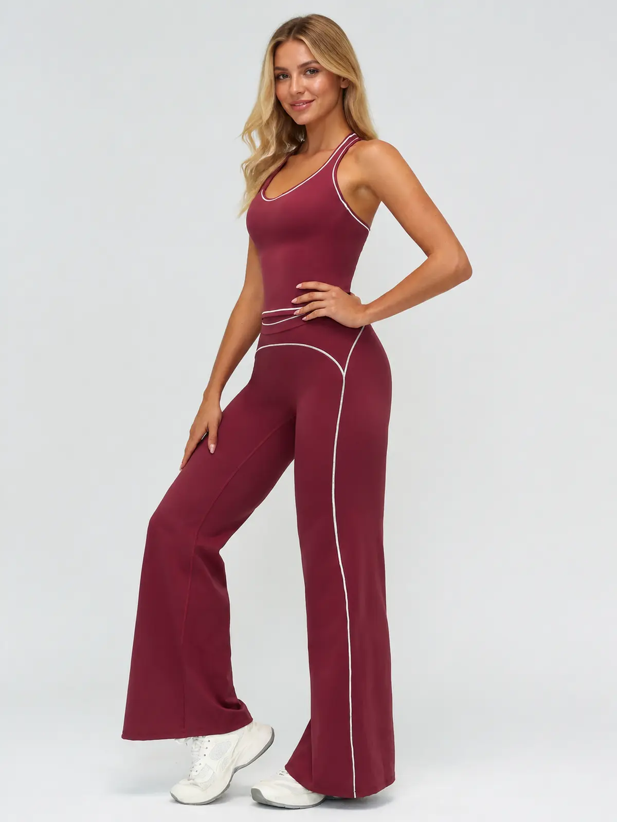 Crescent Thread High-Rise Flare Leggings — studio portrait