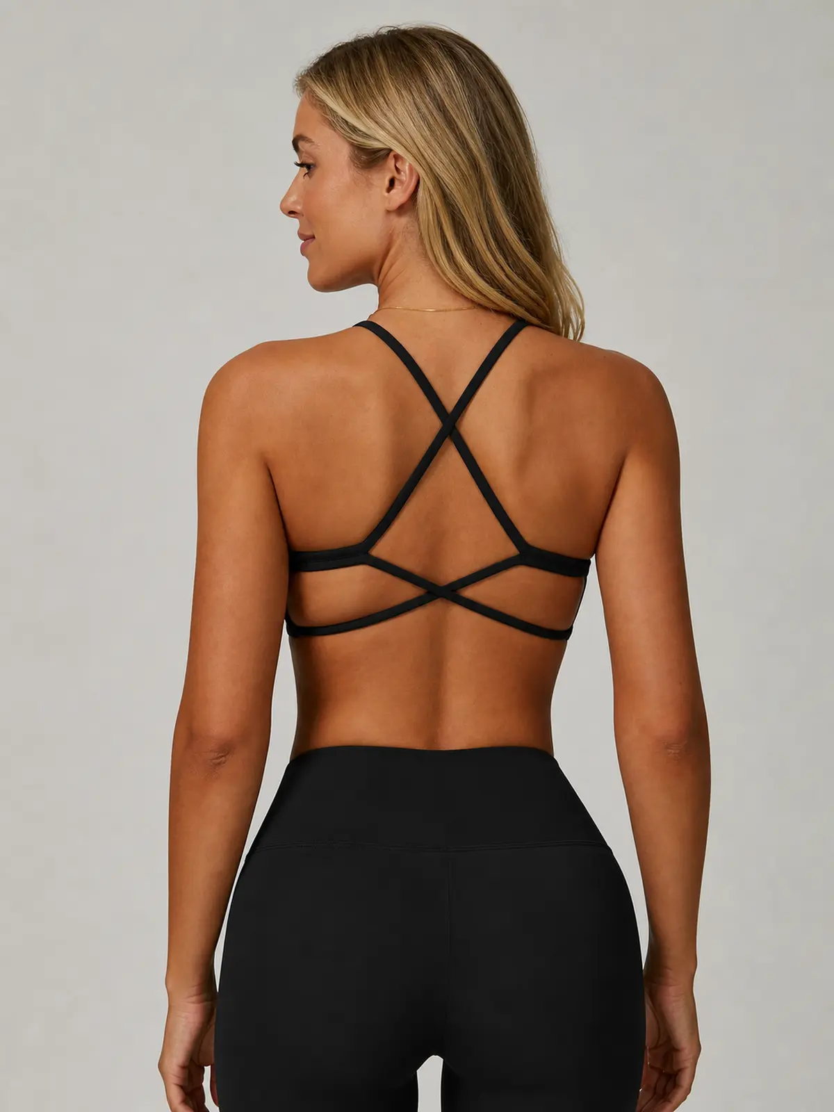 Current Crossback Scoop-Neck Sports Bra — black — top-leggings-set — authoritative variation match