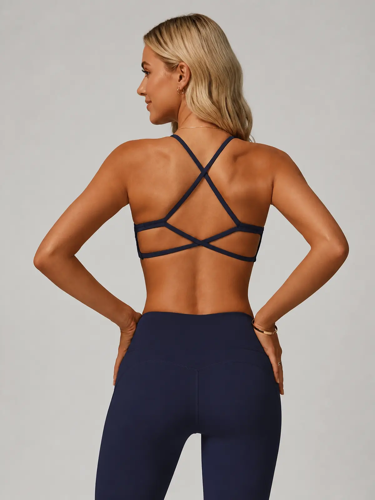Current Crossback Scoop-Neck Sports Bra — dark cobalt blue — top-shorts-set — authoritative variation match
