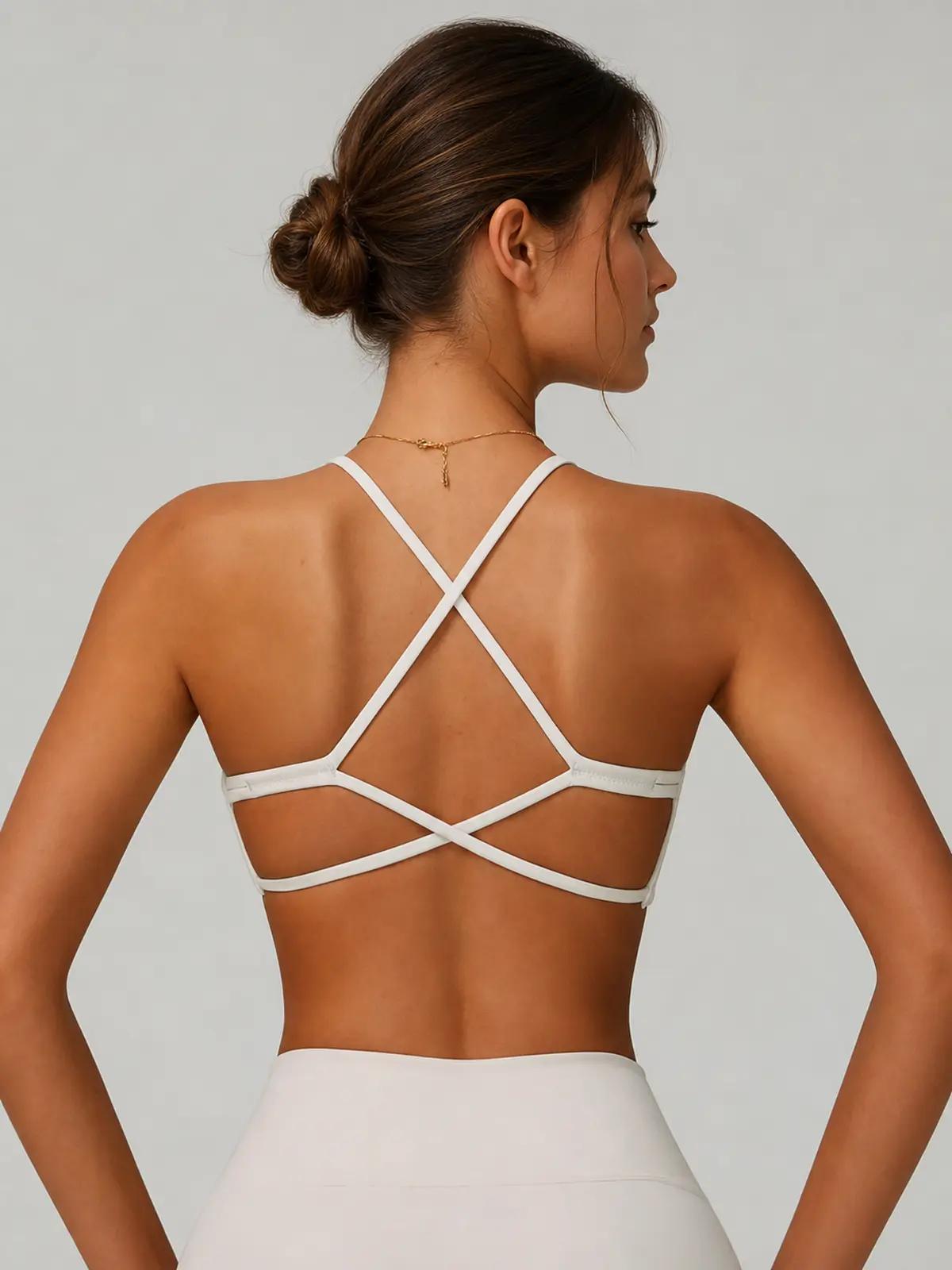 Current Crossback Scoop-Neck Sports Bra — light apricot (off-white) — top-leggings-set — assigned human anchor cluster