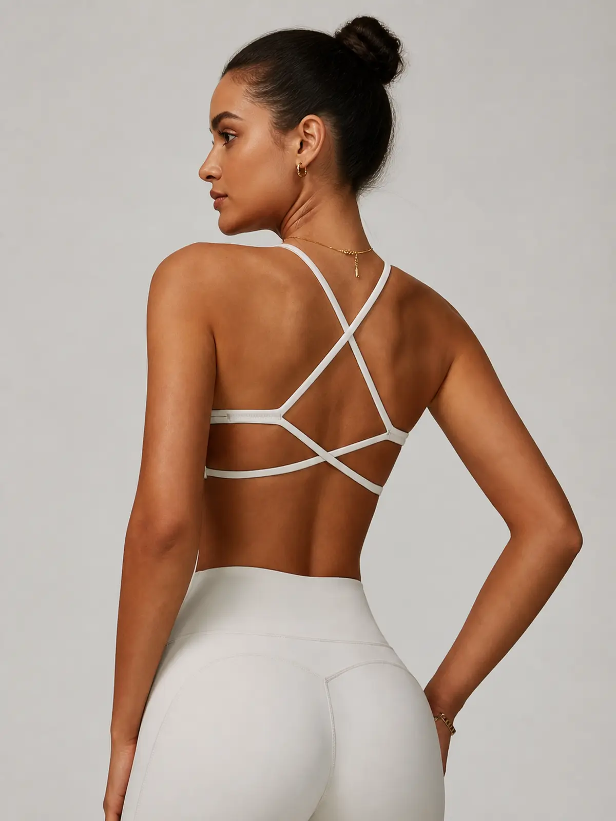 Current Crossback Scoop-Neck Sports Bra — light apricot (off-white) — top-shorts-set — assigned human anchor cluster