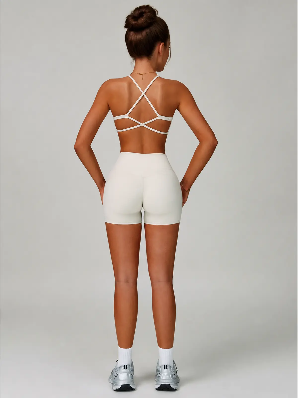 Current Crossback Scoop-Neck Sports Bra — light apricot (off-white) — top-shorts-set — authoritative variation match