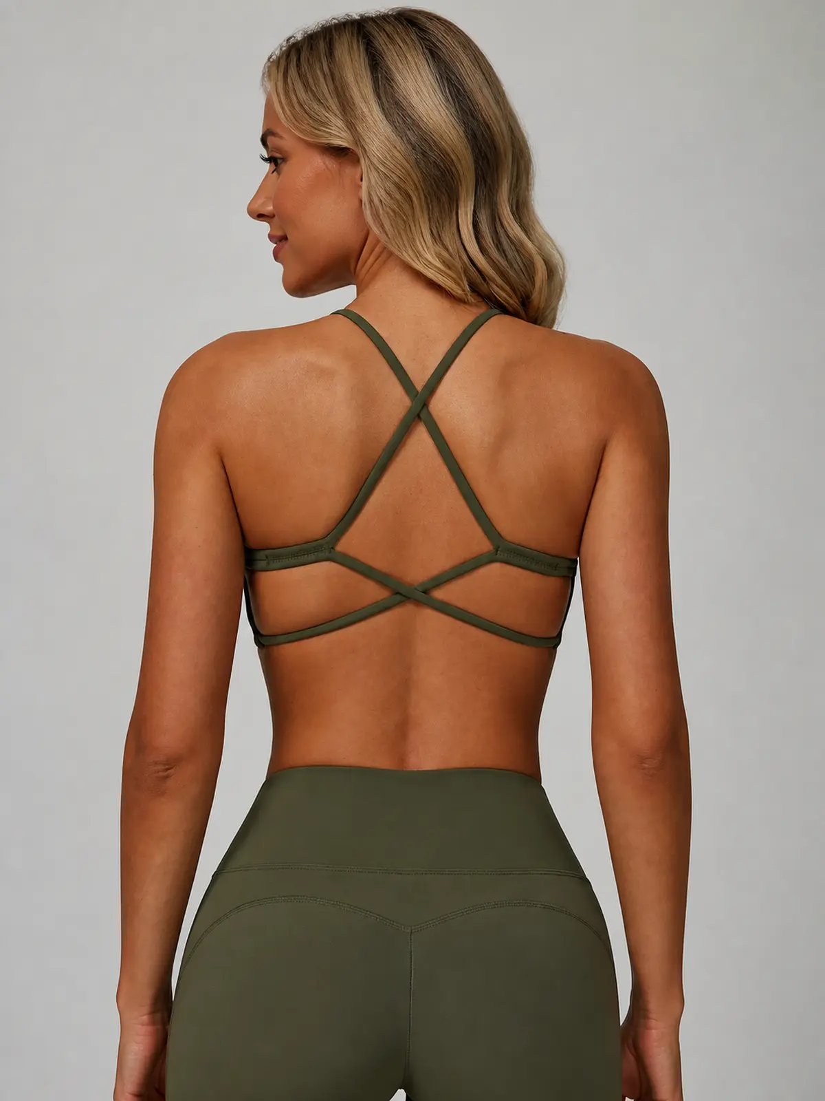 Current Crossback Scoop-Neck Sports Bra — vine green — top-shorts-set — authoritative variation match