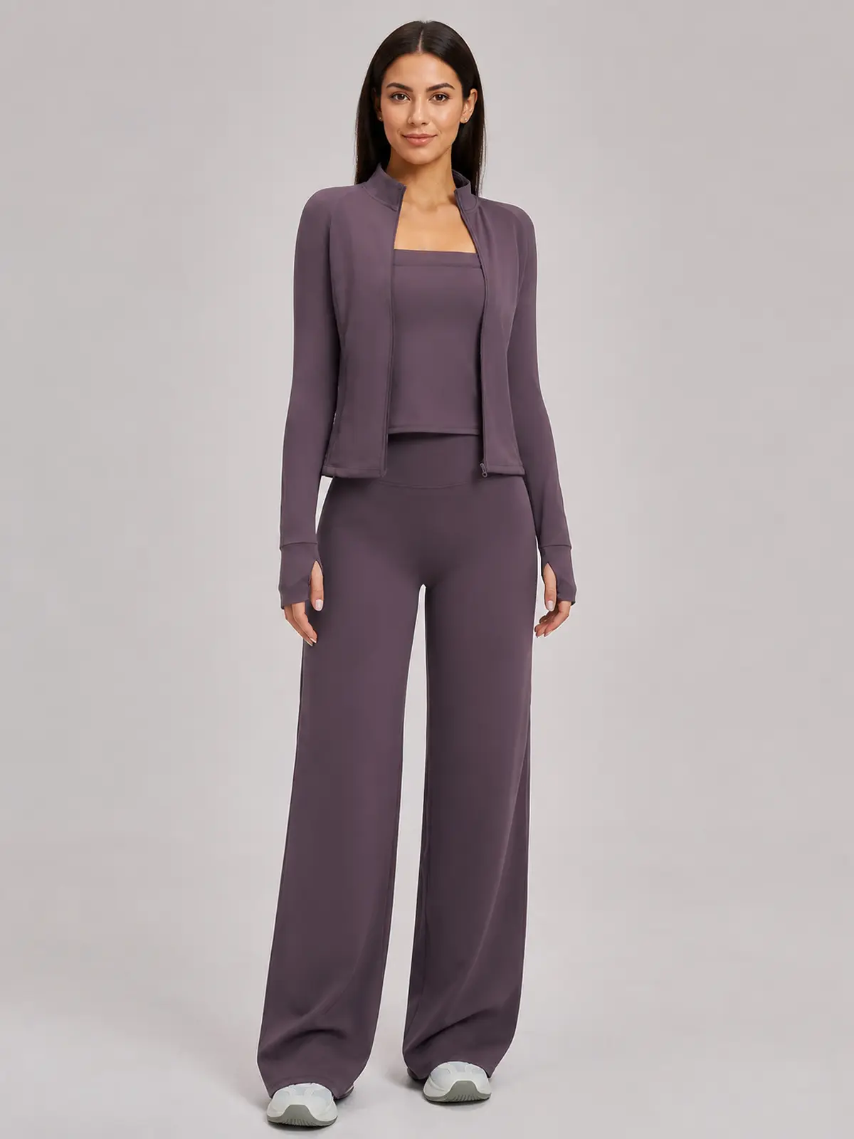 Cypress Atelier Zip-Front Jacket, Square-Neck Tank Top and Wide-Leg Pants Set — muted plum purple — general — authoritative variation image