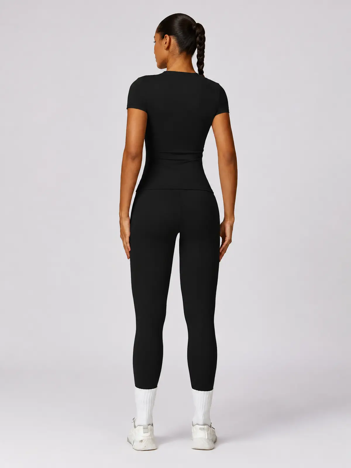 Cypress Verse Short-Sleeve Crew-Neck Yoga T-Shirt — black — general — authoritative variation match