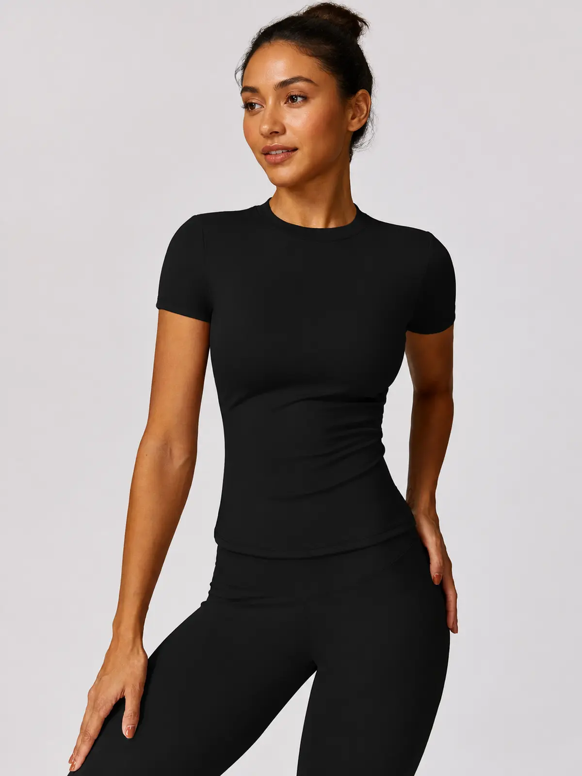 Cypress Verse Short-Sleeve Crew-Neck Yoga T-Shirt — black — general — authoritative variation match