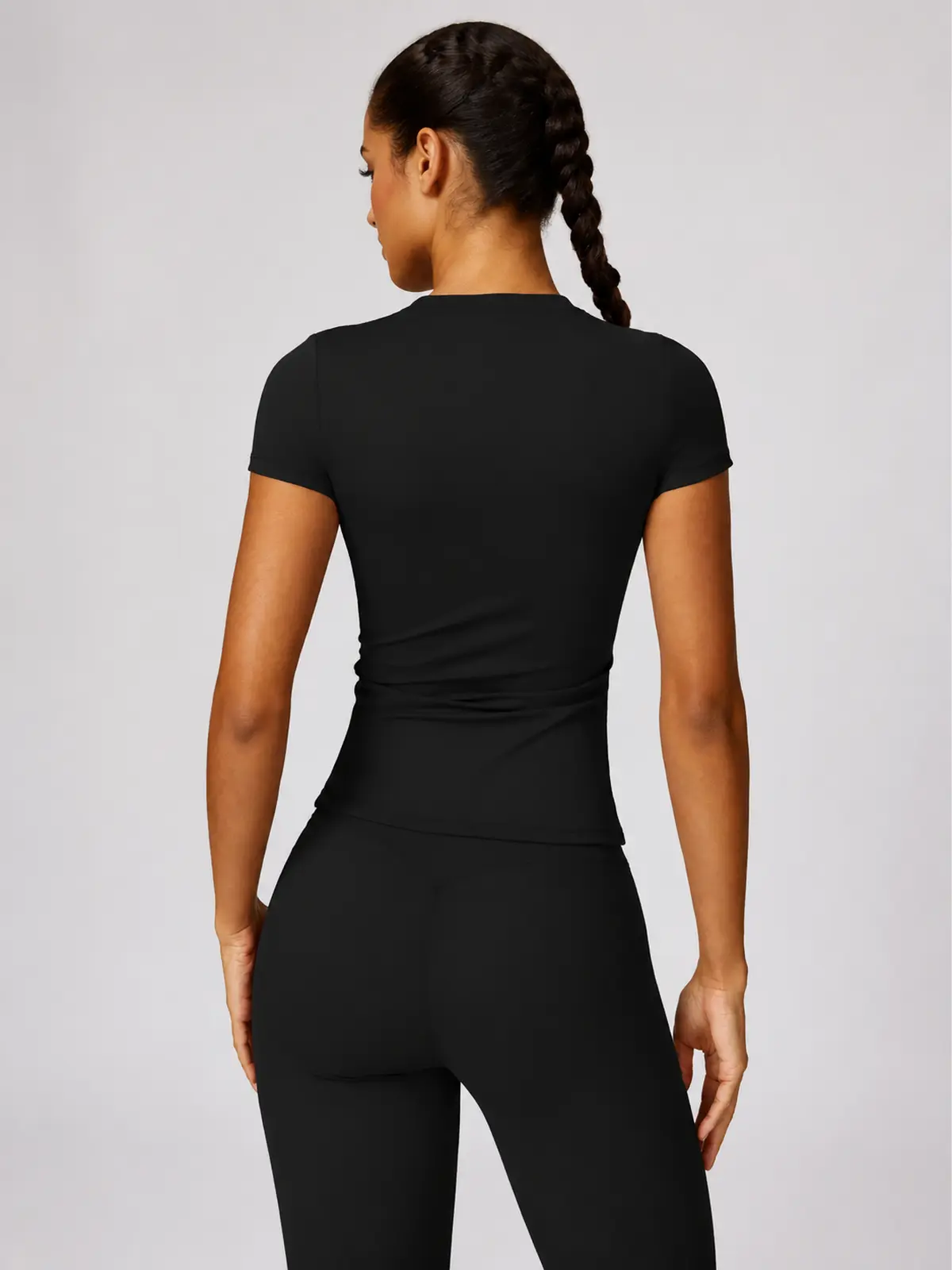 Cypress Verse Short-Sleeve Crew-Neck Yoga T-Shirt — black — general — authoritative variation match