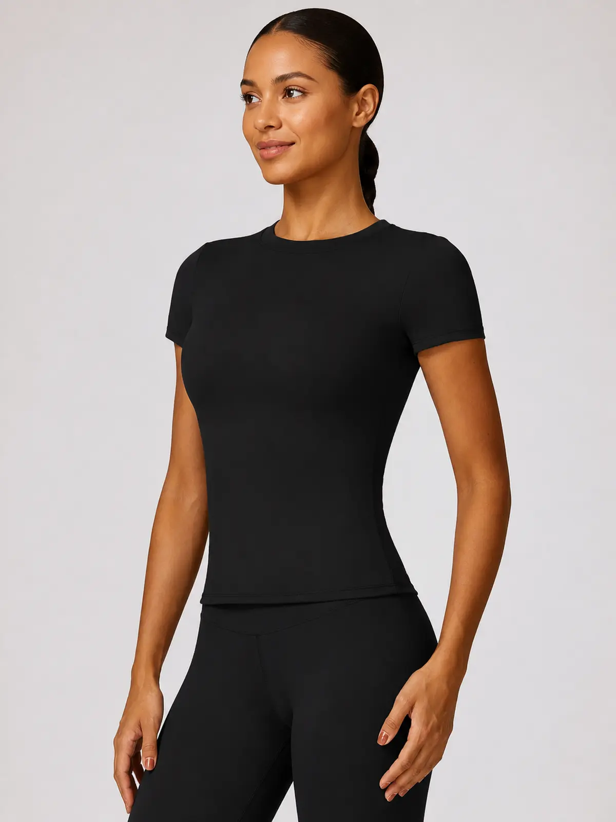 Cypress Verse Short-Sleeve Crew-Neck Yoga T-Shirt — black — general — authoritative variation match