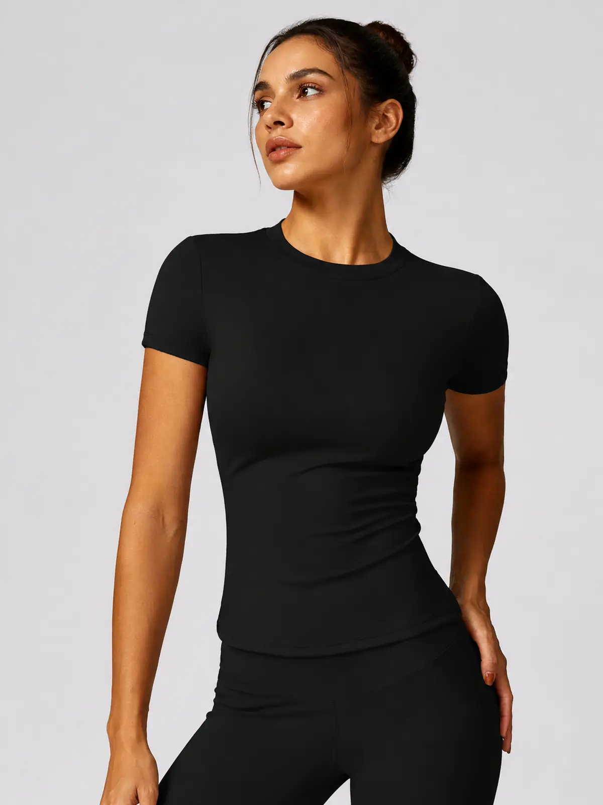 Cypress Verse Short-Sleeve Crew-Neck Yoga T-Shirt — black — authoritative variation image