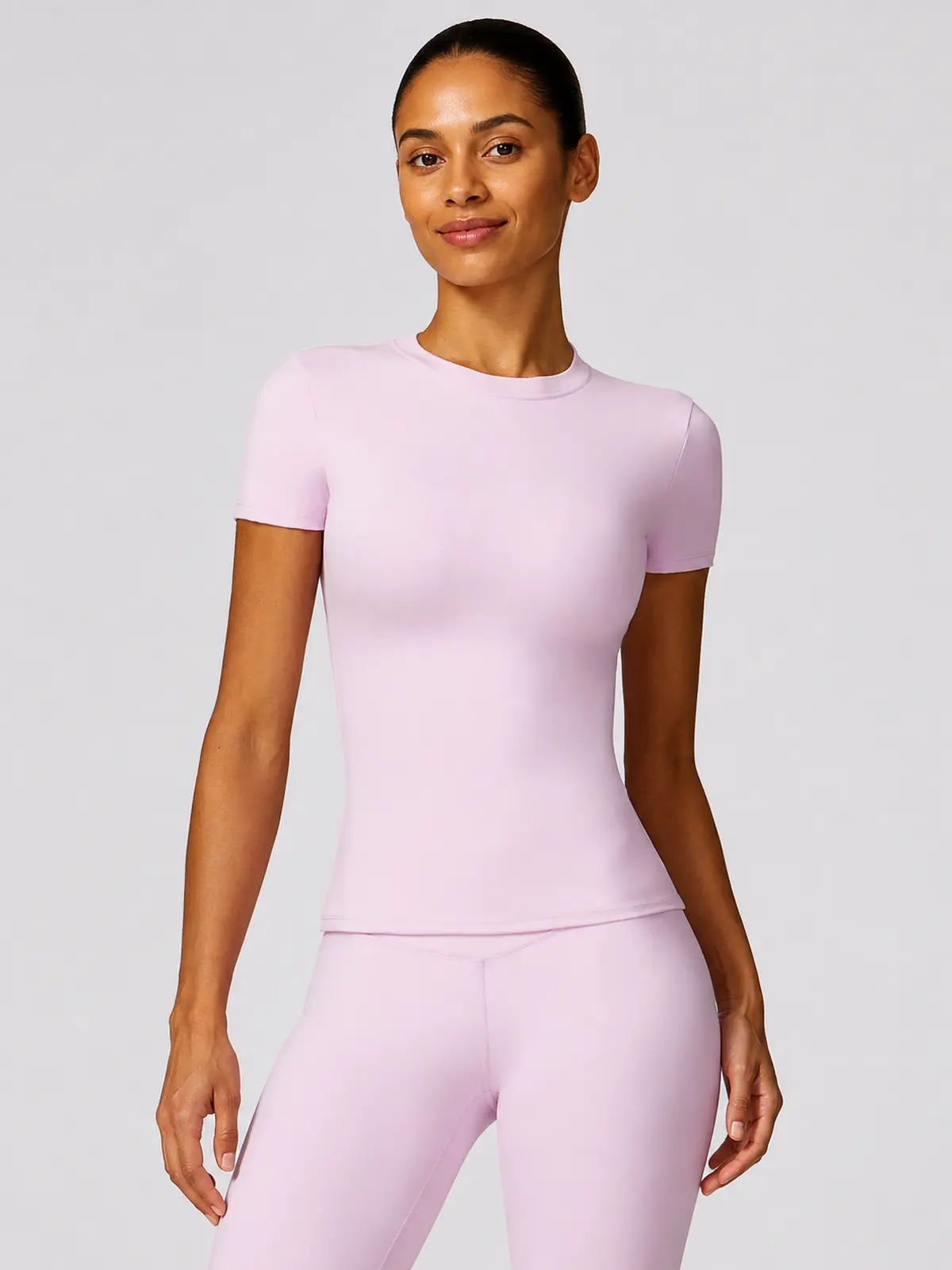 Cypress Verse Short-Sleeve Crew-Neck Yoga T-Shirt — light pink — authoritative variation image