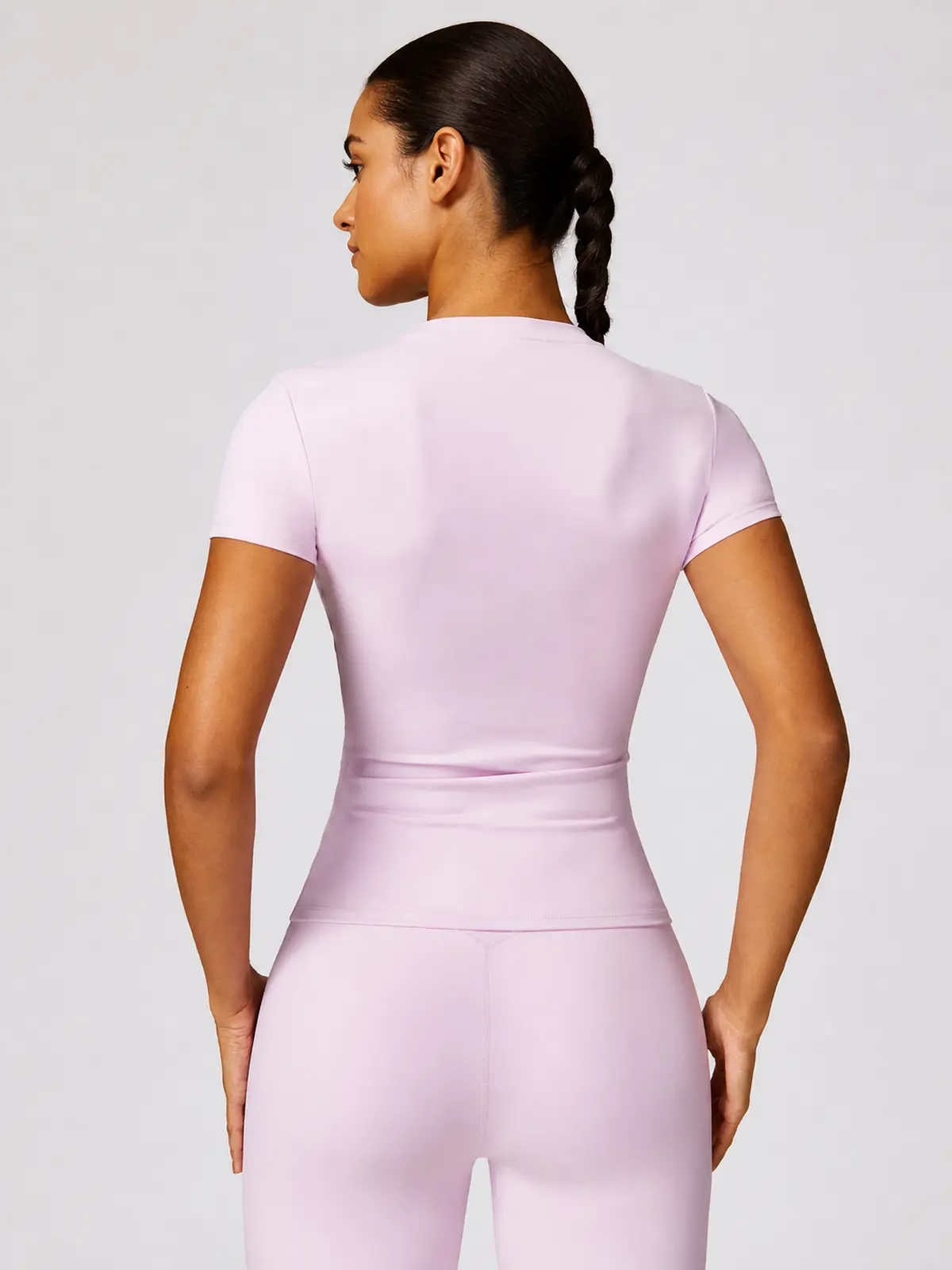 Cypress Verse Short-Sleeve Crew-Neck Yoga T-Shirt — light pink — authoritative variation match