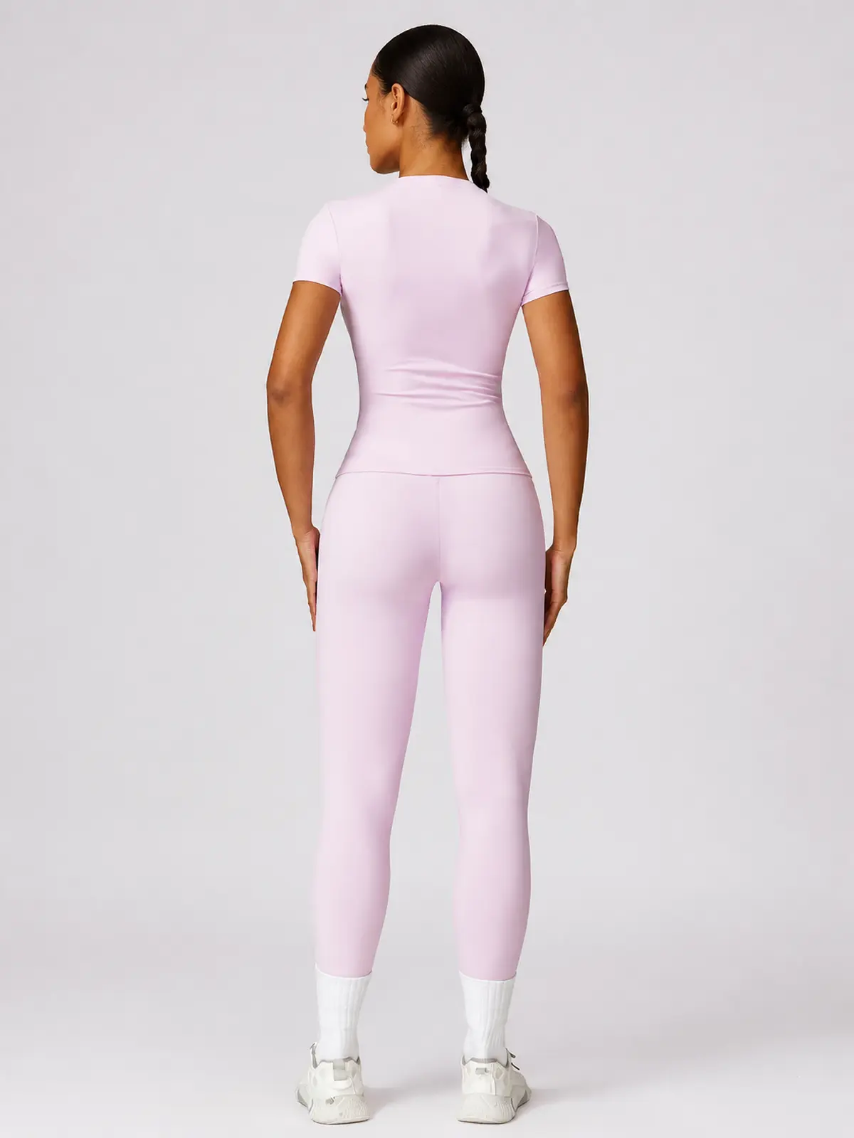Cypress Verse Short-Sleeve Crew-Neck Yoga T-Shirt — light pink — authoritative variation match