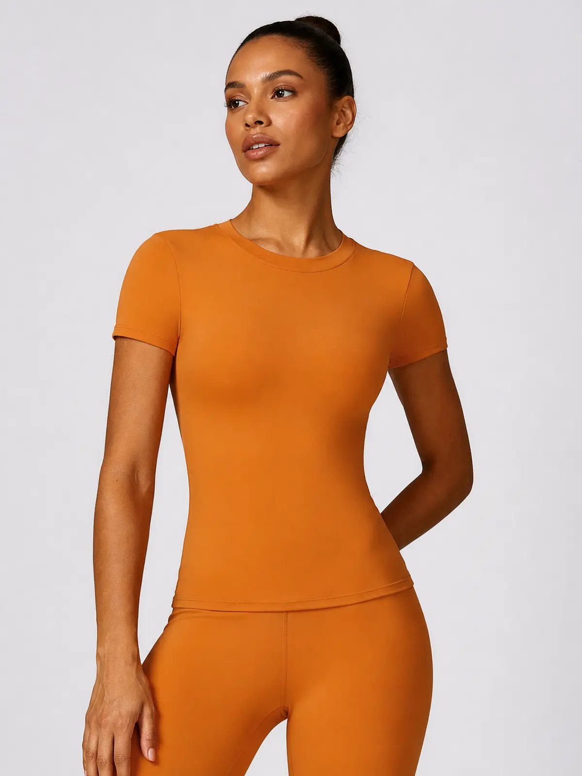 Cypress Verse Short-Sleeve Crew-Neck Yoga T-Shirt — orange — authoritative variation image