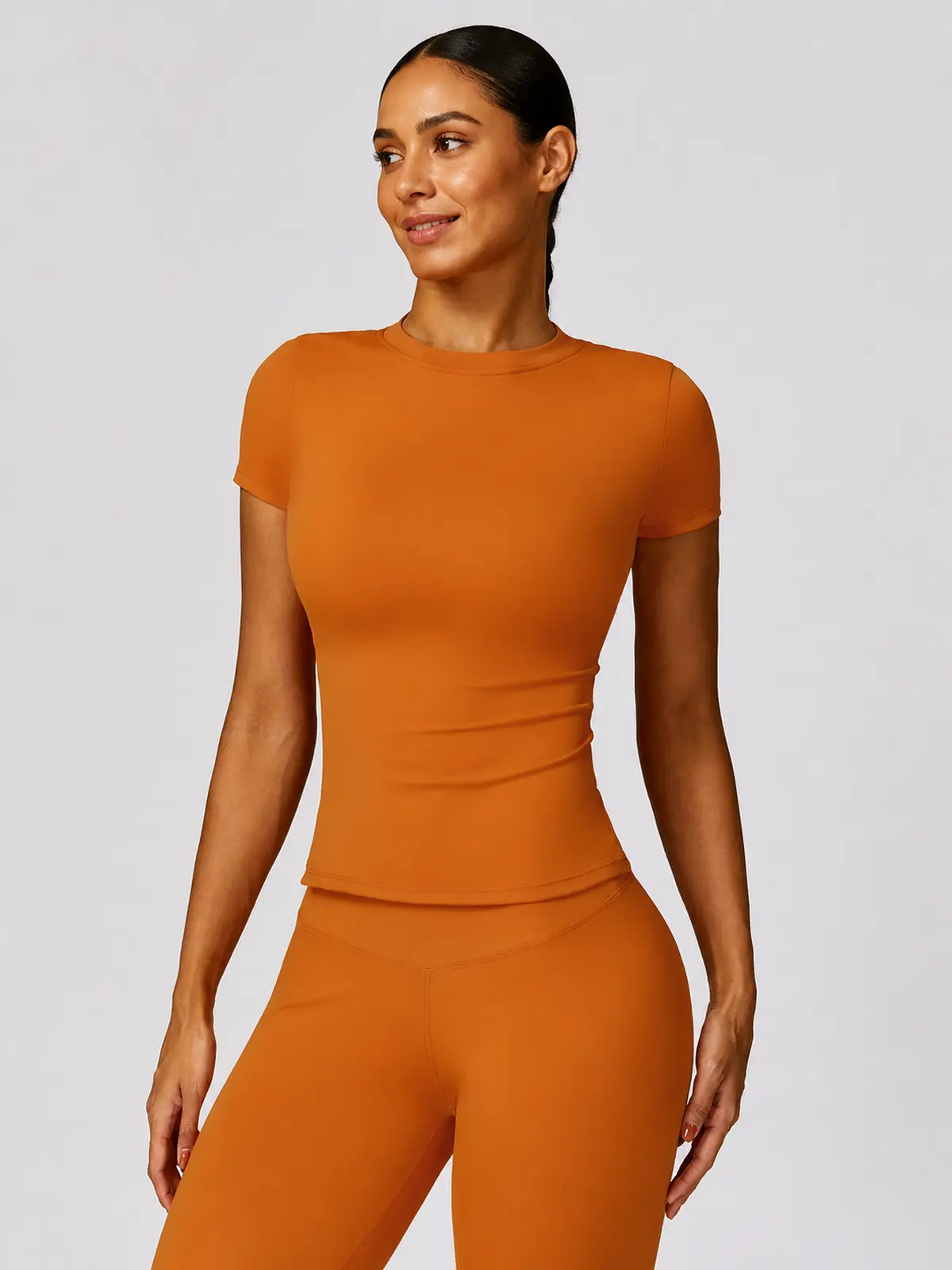 Cypress Verse Short-Sleeve Crew-Neck Yoga T-Shirt — orange — authoritative variation match