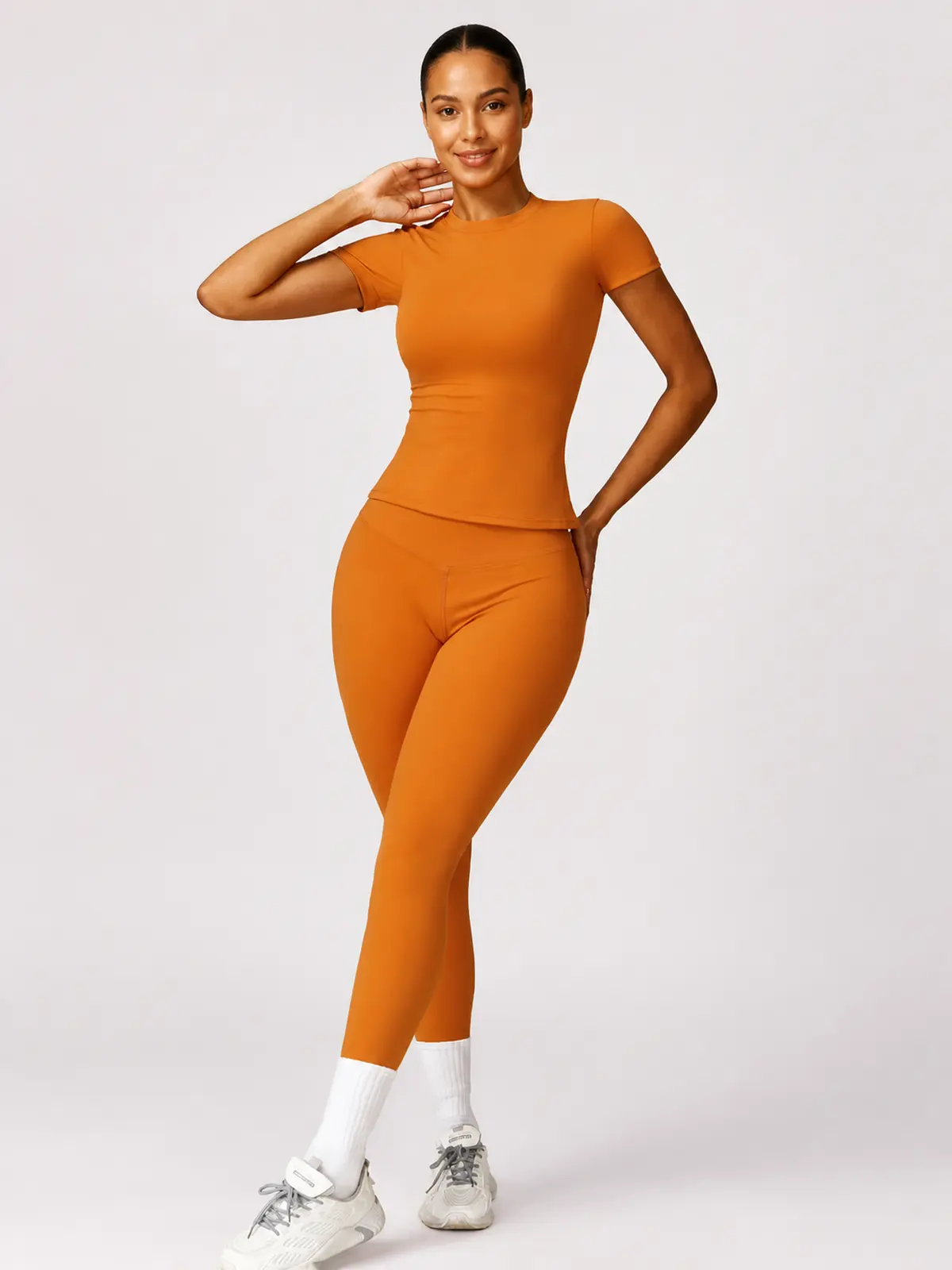 Cypress Verse Short-Sleeve Crew-Neck Yoga T-Shirt — orange — authoritative variation match