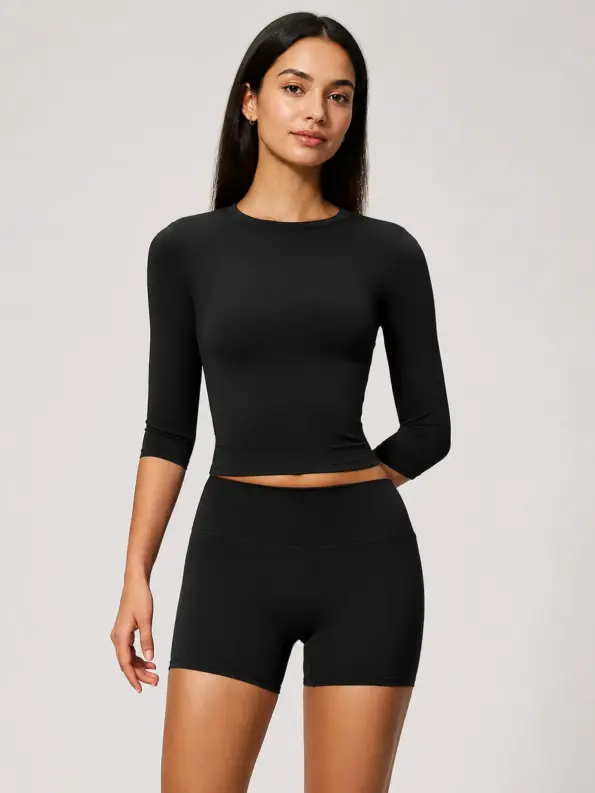 Daybreak Pulse Crop Top and Bike Shorts Set — black — general — authoritative variation image