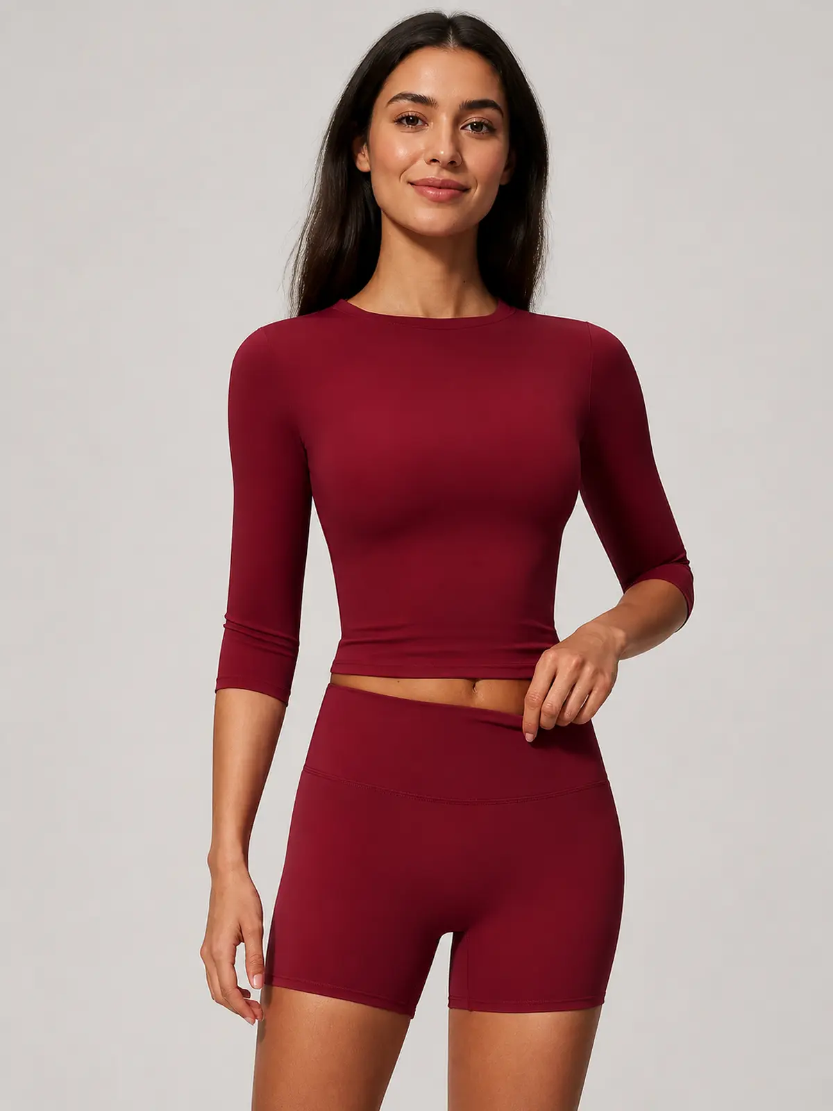 Daybreak Pulse Crop Top and Bike Shorts Set — cherry red — general — authoritative variation image