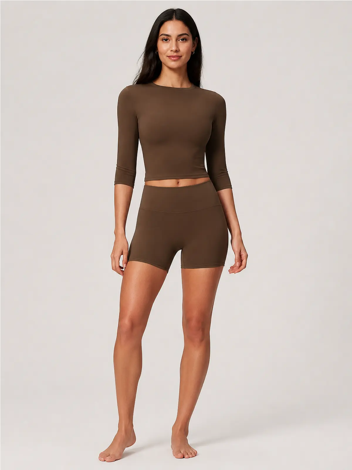 Daybreak Pulse Crop Top and Bike Shorts Set — chocolate brown — general — authoritative variation image