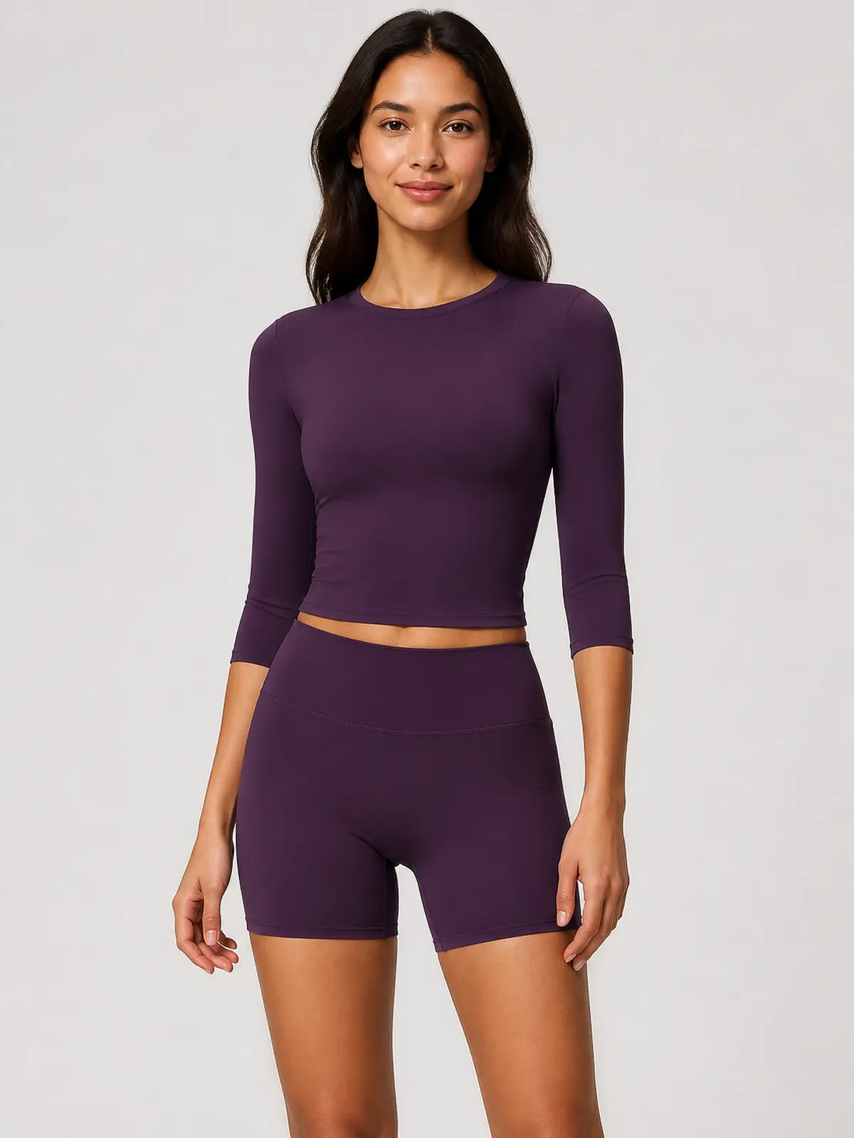 Daybreak Pulse Crop Top and Bike Shorts Set — dark plum purple — general — authoritative variation image
