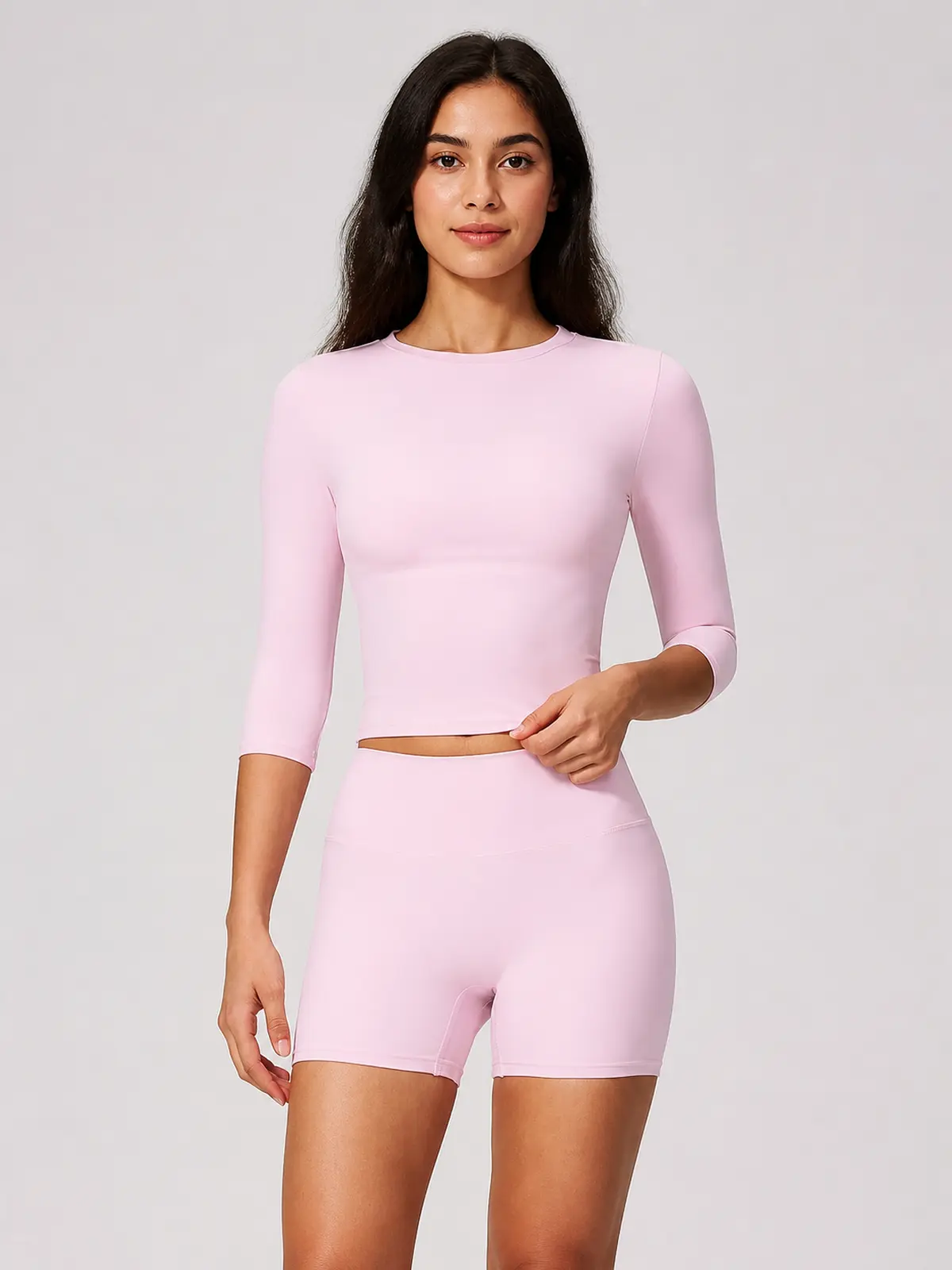 Daybreak Pulse Crop Top and Bike Shorts Set — light pastel pink — general — authoritative variation image