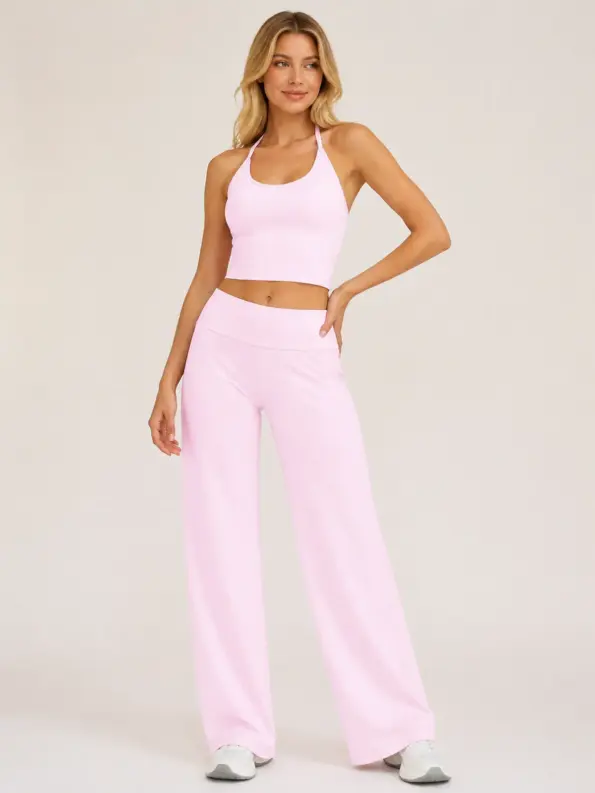 Daylight Drift Halter Tank Top and Wide-Leg Pants Set — light pink — general — authoritative variation match