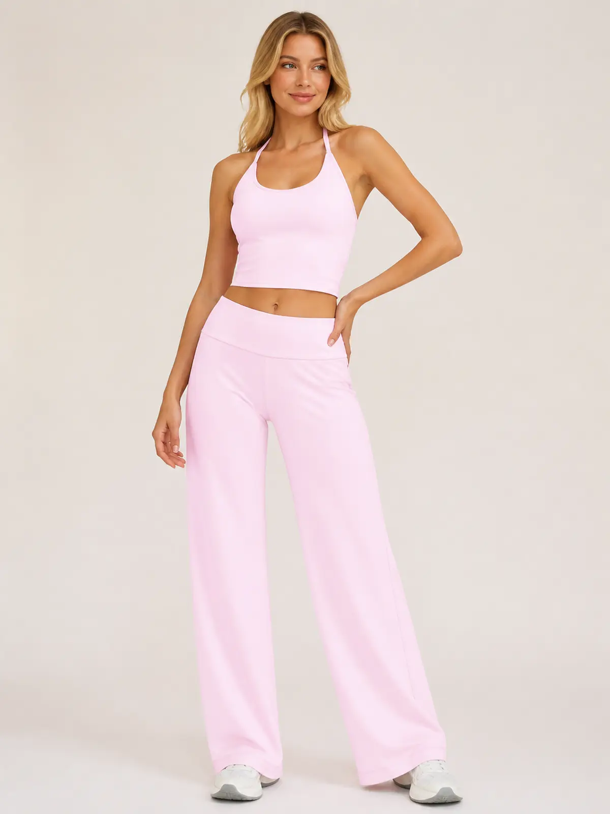 Daylight Drift Halter Tank Top and Wide-Leg Pants Set — light pink — general — authoritative variation match