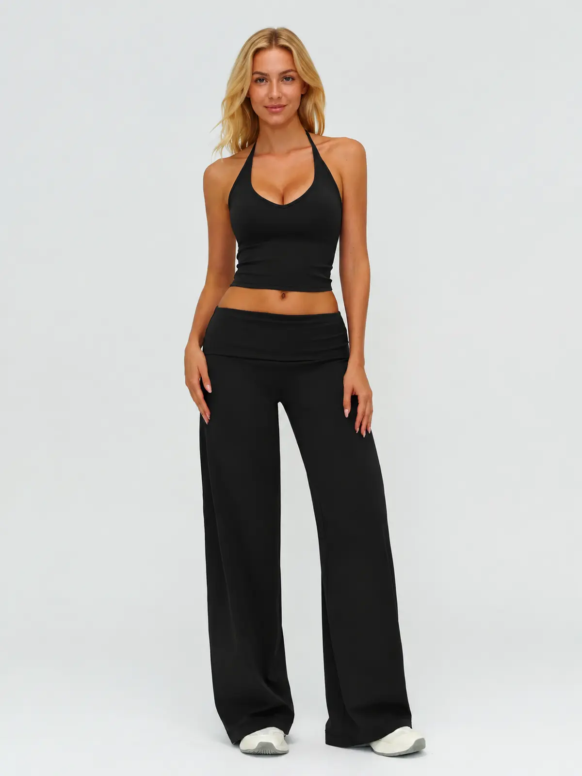 Daylight Drift Halter Tank Top and Wide-Leg Pants Set — studio portrait
