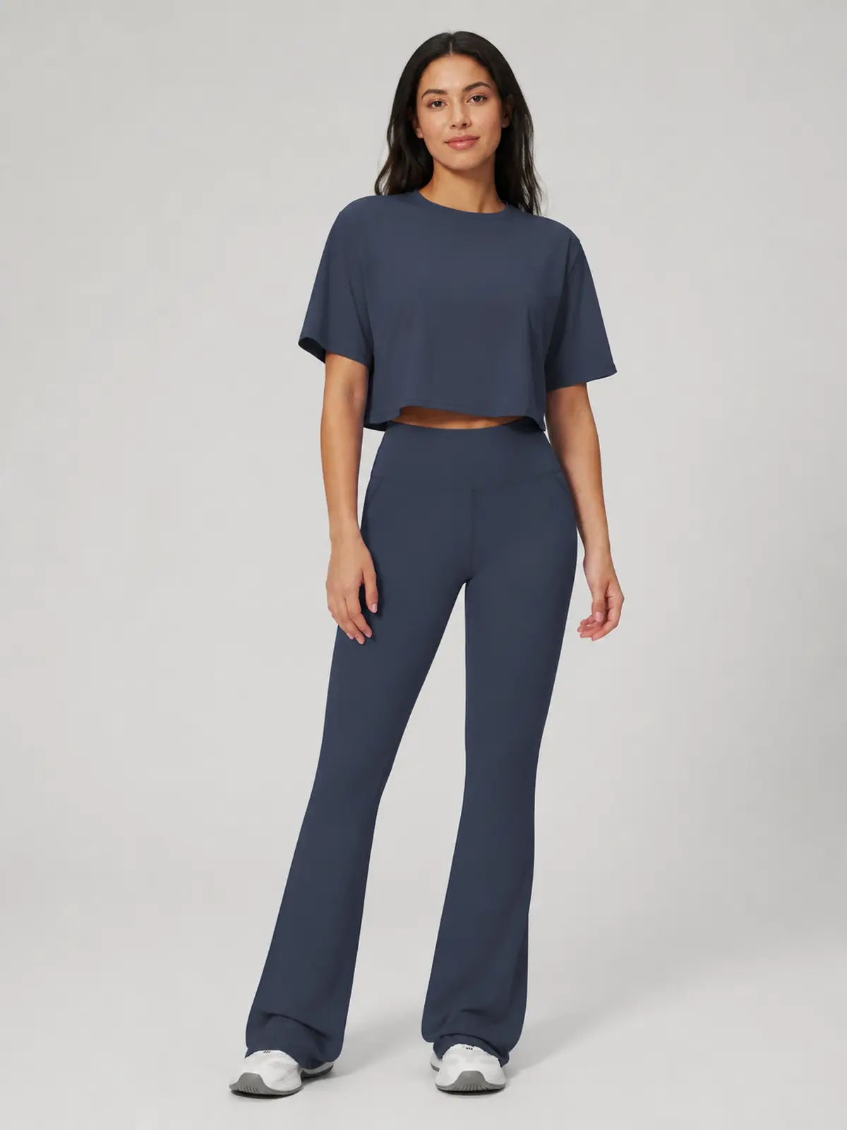 Daylily Note Cropped Short-Sleeve Crew-Neck Yoga T-Shirt — cobalt blue — general — assigned human anchor cluster