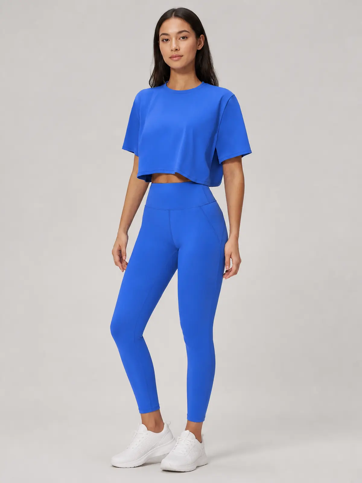 Daylily Note Cropped Short-Sleeve Crew-Neck Yoga T-Shirt — royal blue — crop-top — authoritative variation match