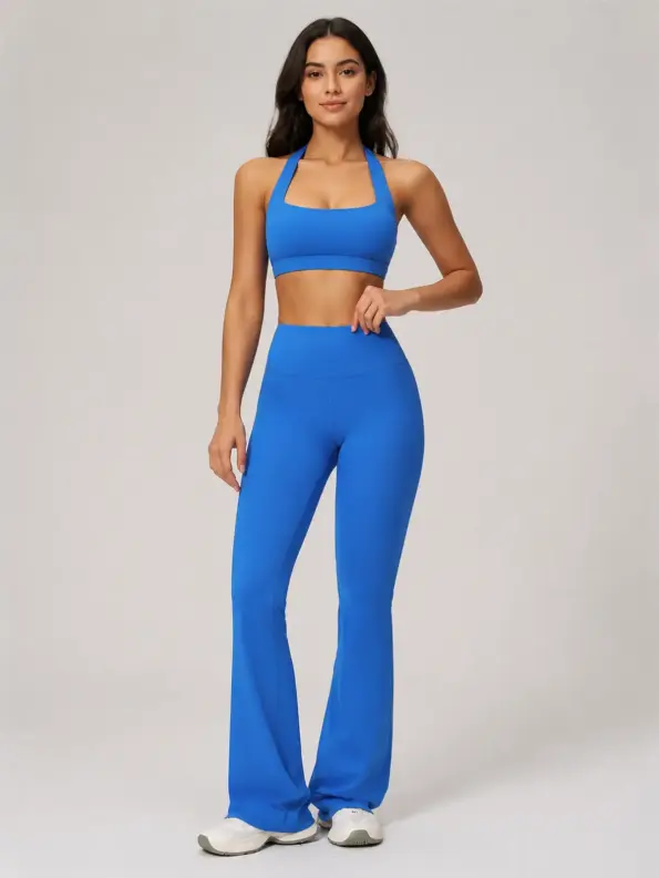 Ember Frame Cross-Strap Sports Bra and Flare Leggings Set — bright royal blue — general — authoritative variation match