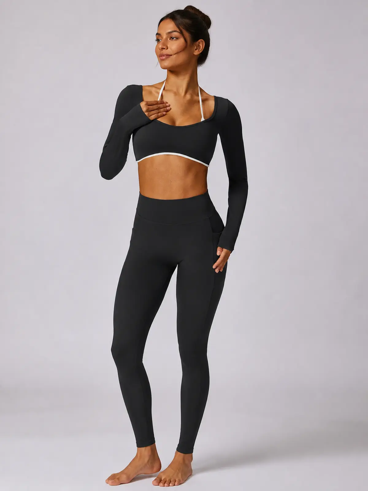 Ember Notion Long-Sleeve Crop Top and Full-Length Leggings Set — black — general — assigned human anchor cluster
