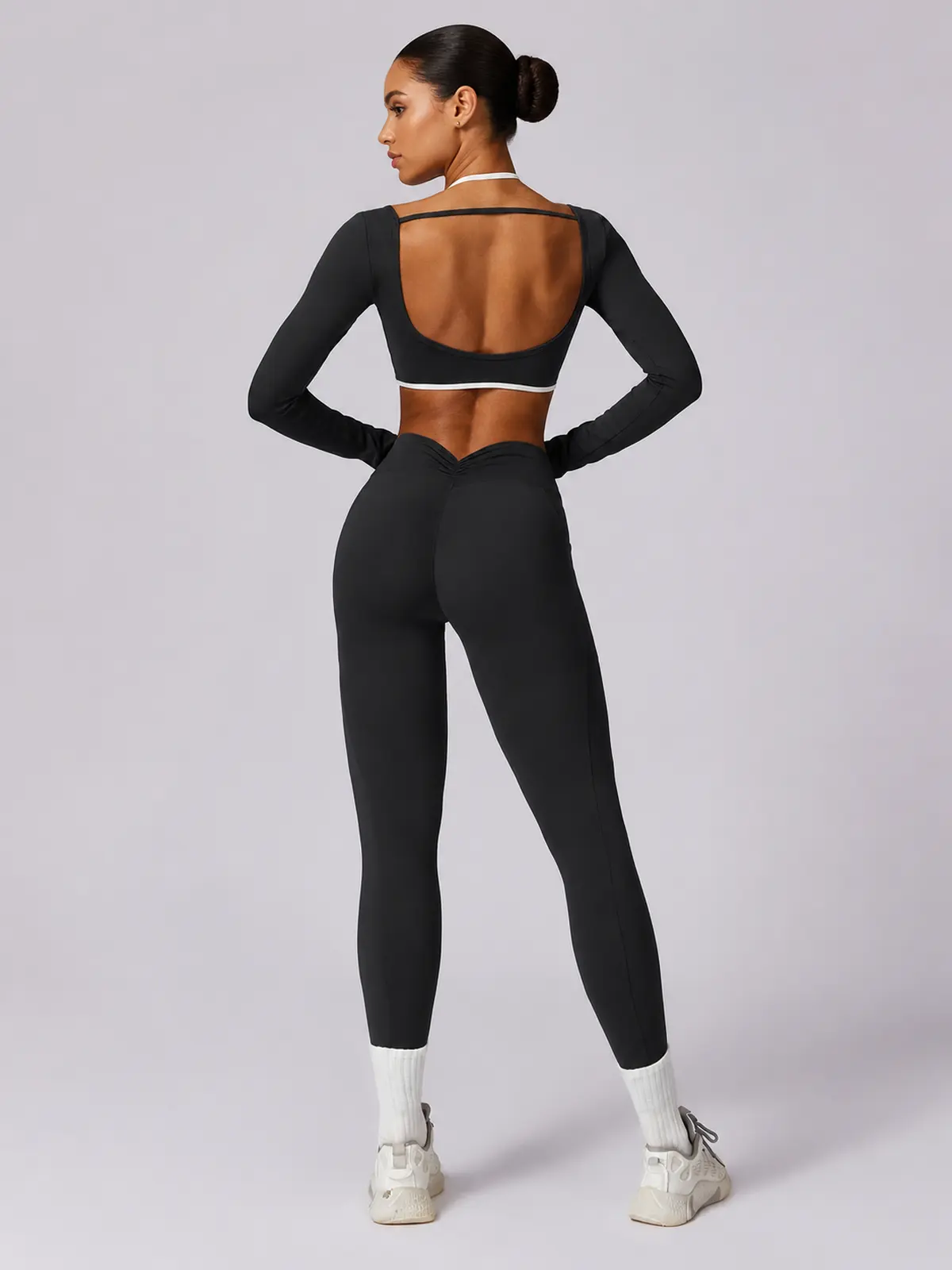 Ember Notion Long-Sleeve Crop Top and Full-Length Leggings Set — black — general — authoritative variation match