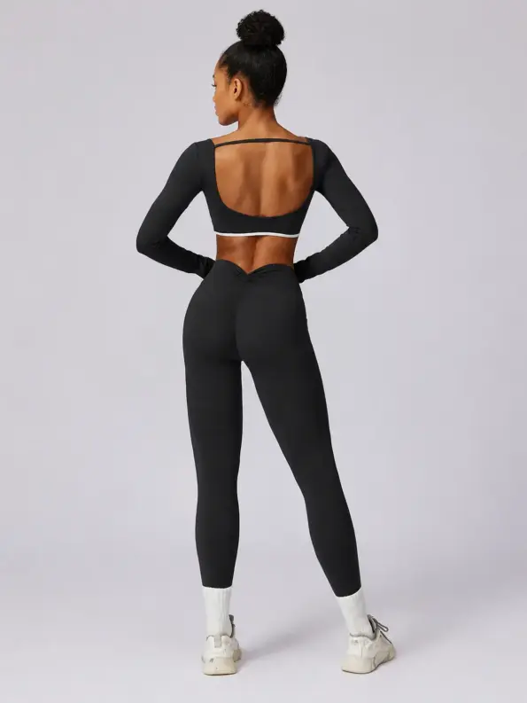 Ember Notion Long-Sleeve Crop Top and Full-Length Leggings Set — black — general — authoritative variation match