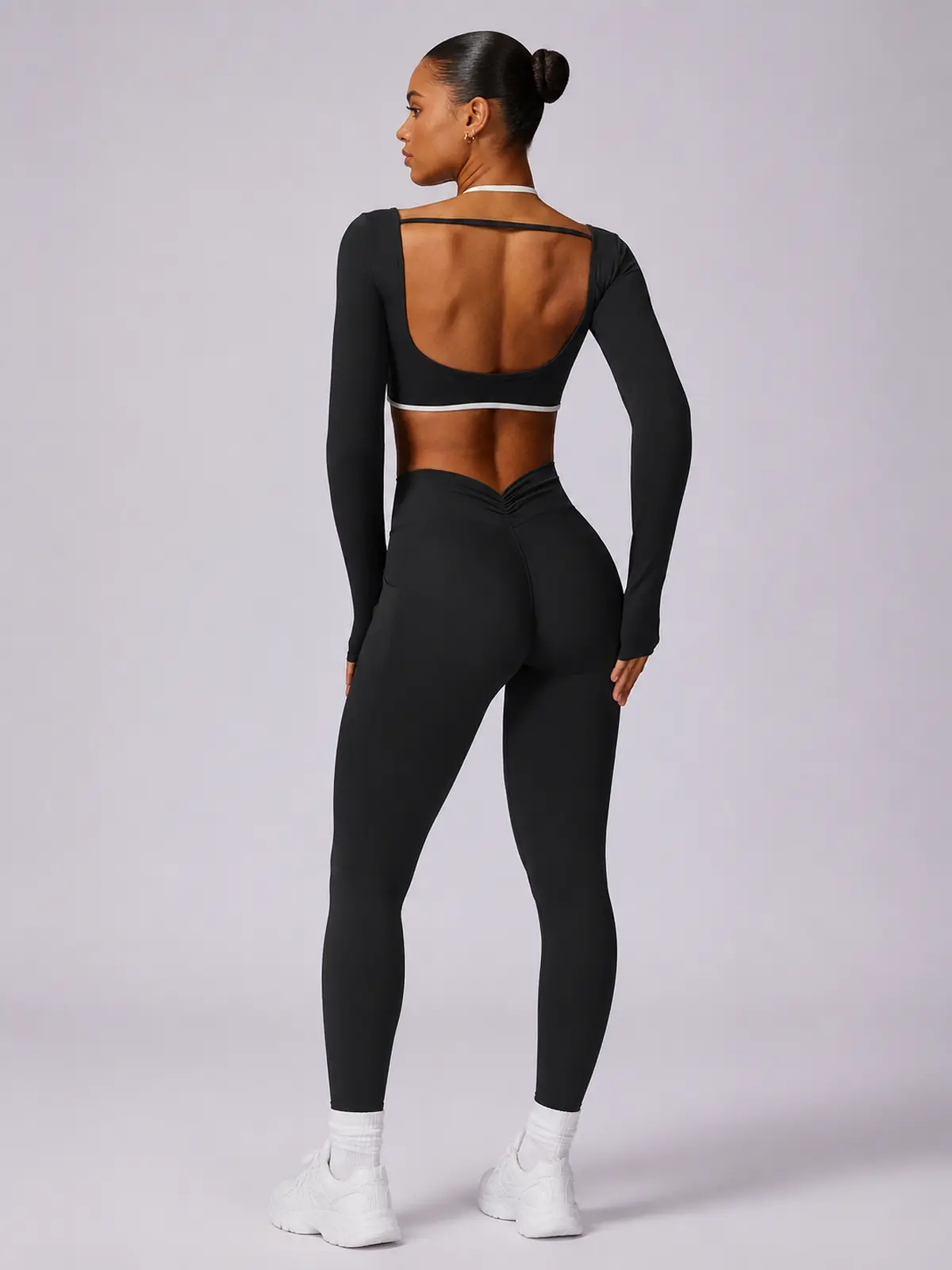 Ember Notion Long-Sleeve Crop Top and Full-Length Leggings Set — black — general — authoritative variation match