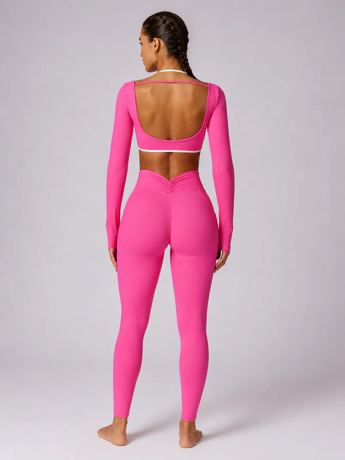 Ember Notion Long-Sleeve Crop Top and Full-Length Leggings Set — bright pink — general — authoritative variation match