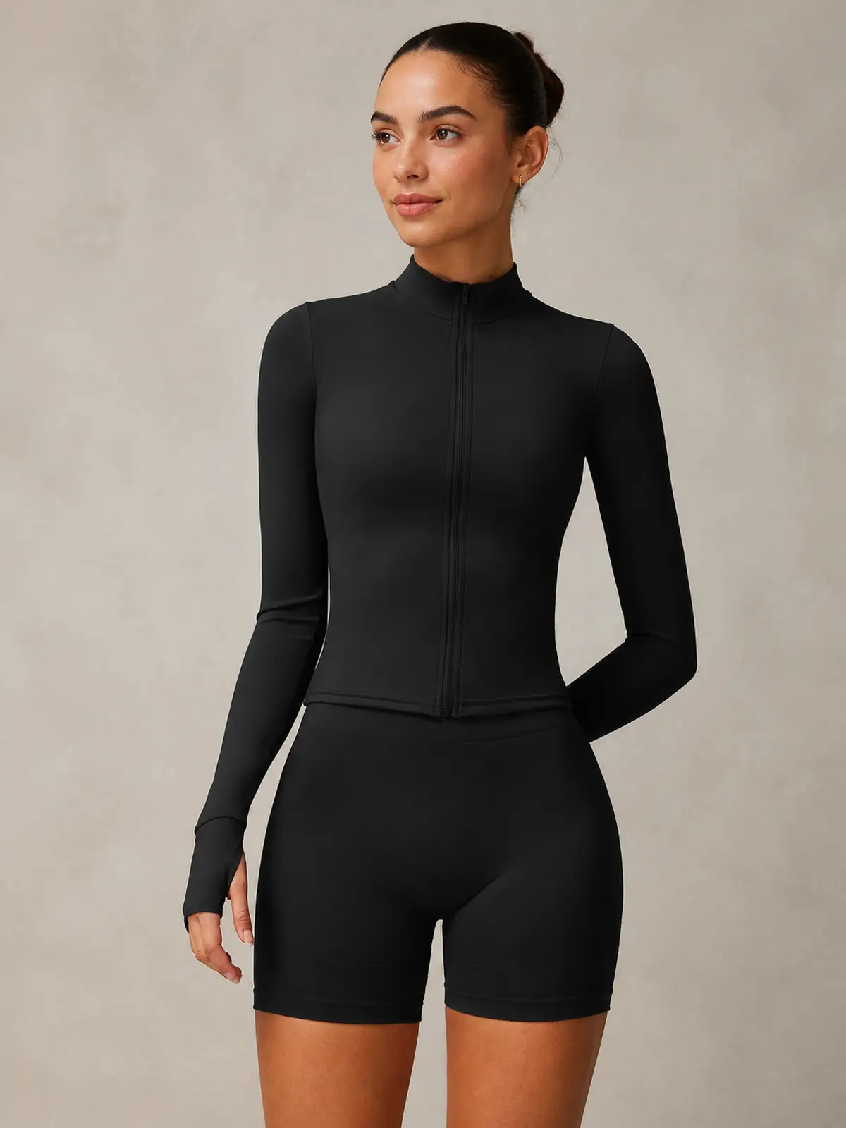 Fable Current Zip-Front Jacket and Bike Shorts Set — black — general — authoritative variation image