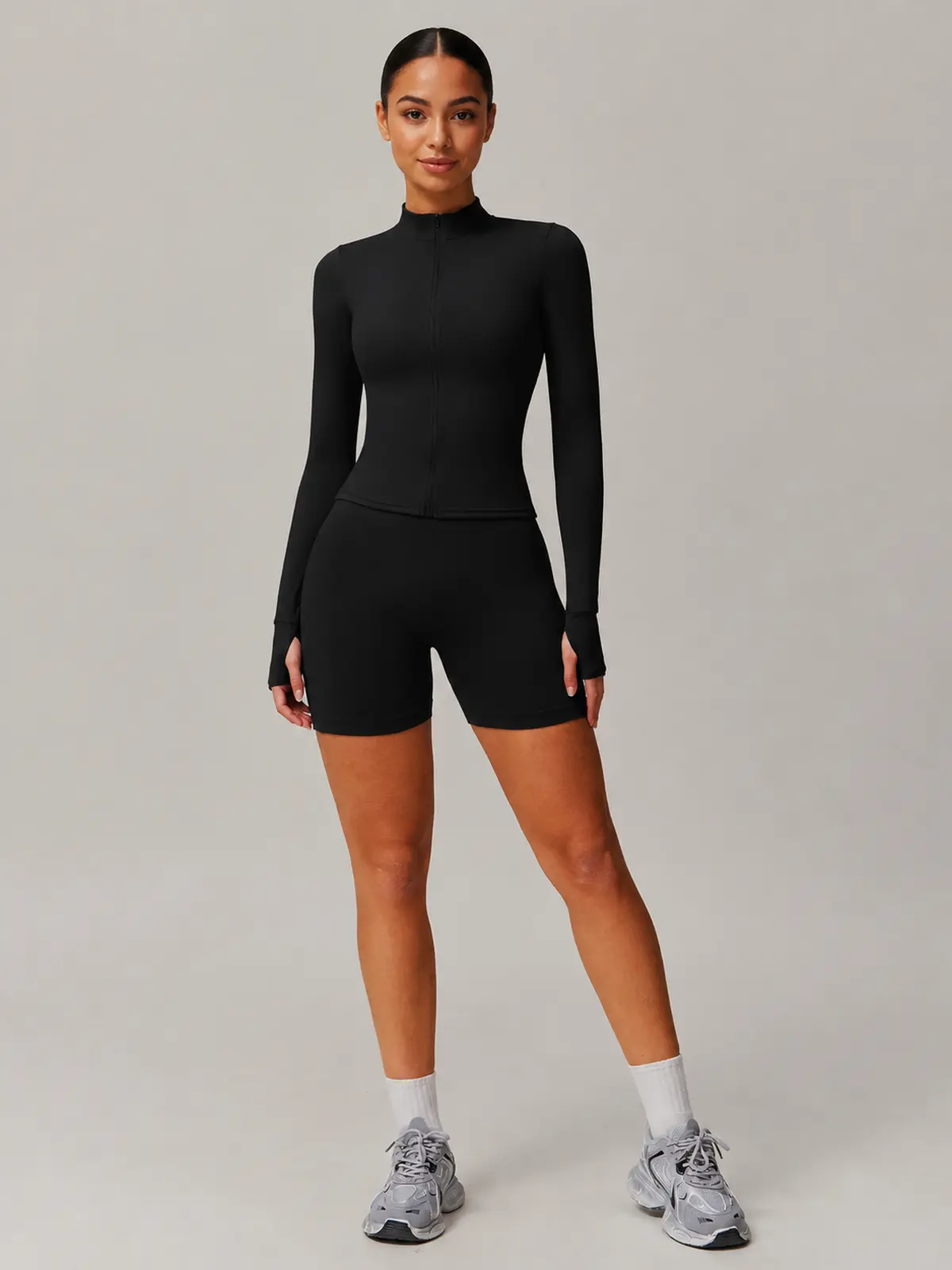 Fable Current Zip-Front Jacket and Bike Shorts Set — black — general — authoritative variation match
