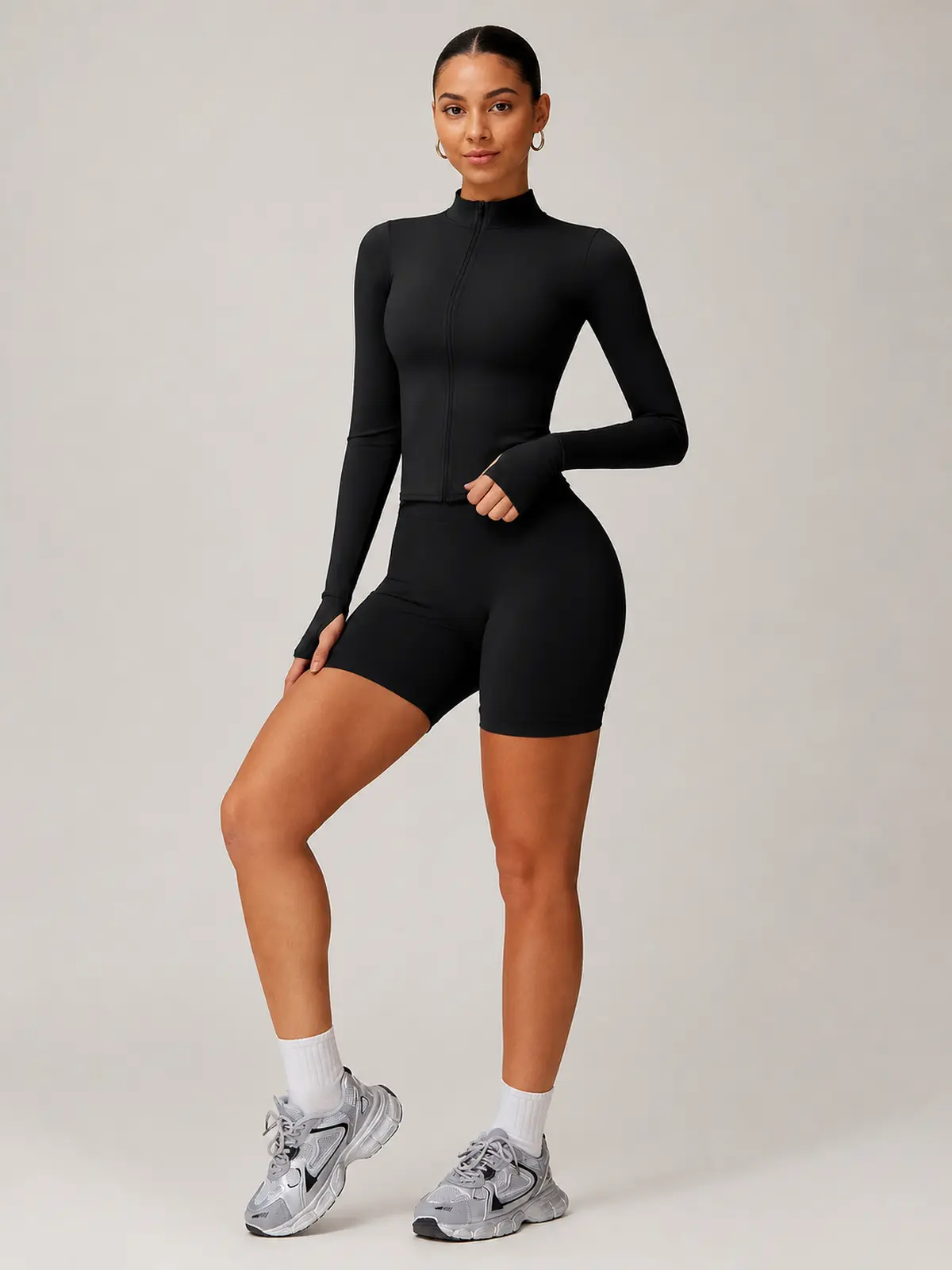 Fable Current Zip-Front Jacket and Bike Shorts Set — black — general — authoritative variation match