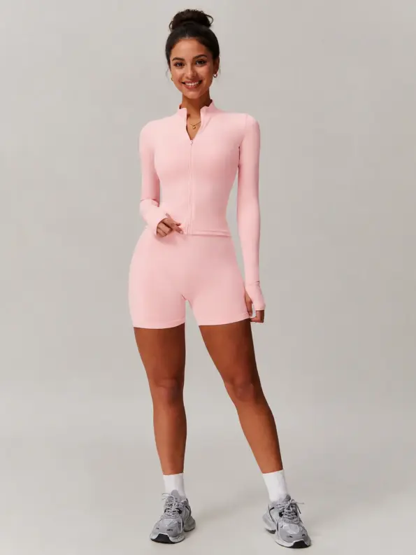 Fable Current Zip-Front Jacket and Bike Shorts Set — light pink — general — authoritative variation match