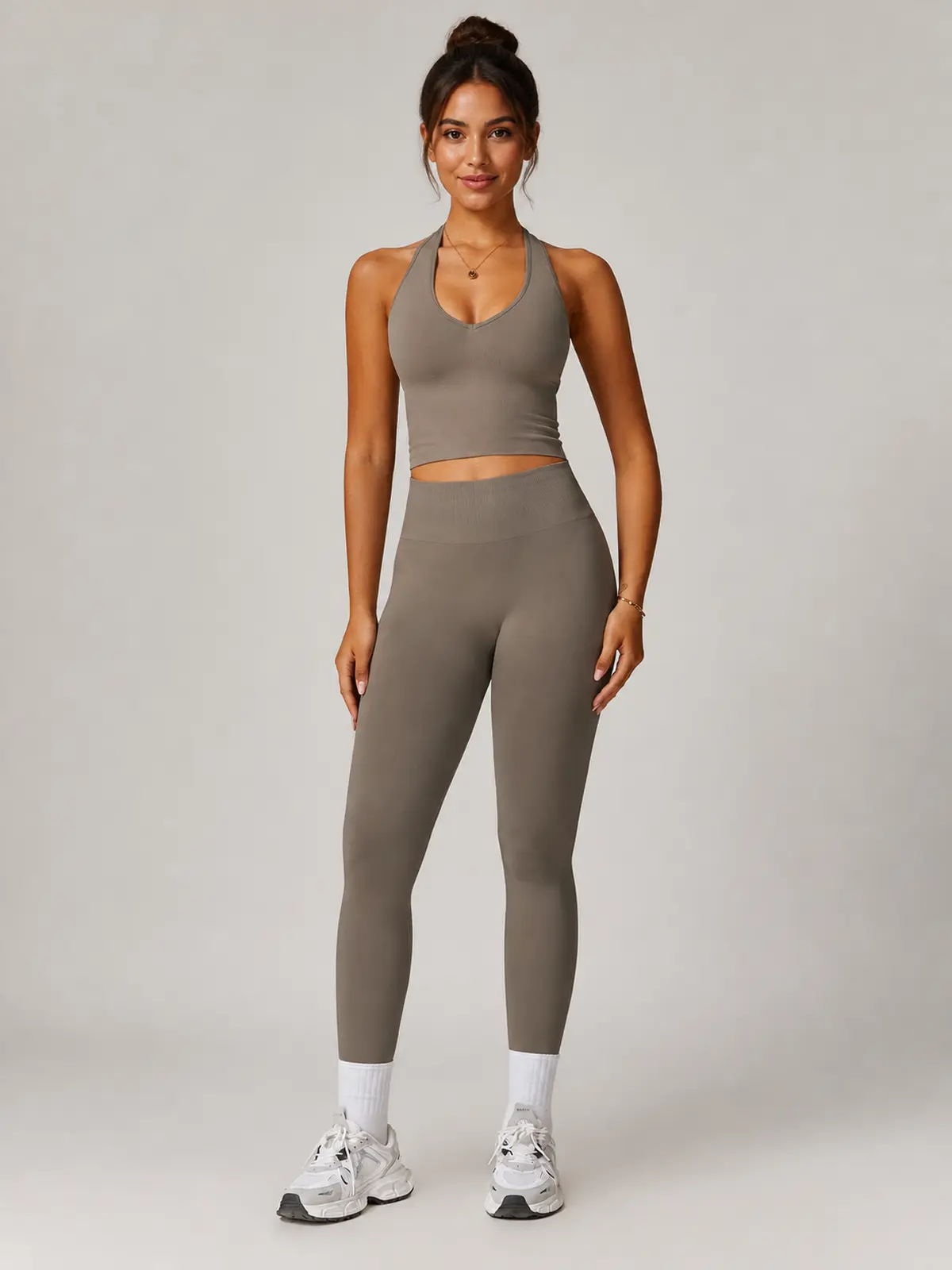 Fable Dusk Halter Tank Top and Leggings Set — taupe — general — authoritative variation image