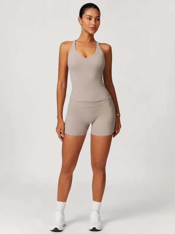 Fable Strand Tank Top and Bike Shorts Set — light taupe beige — general — authoritative variation match