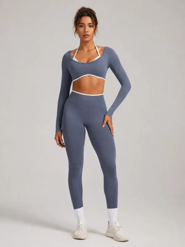 Flint Verse Long-Sleeve Crop Top and Full-Length Leggings Set — ice gray — general — authoritative variation match