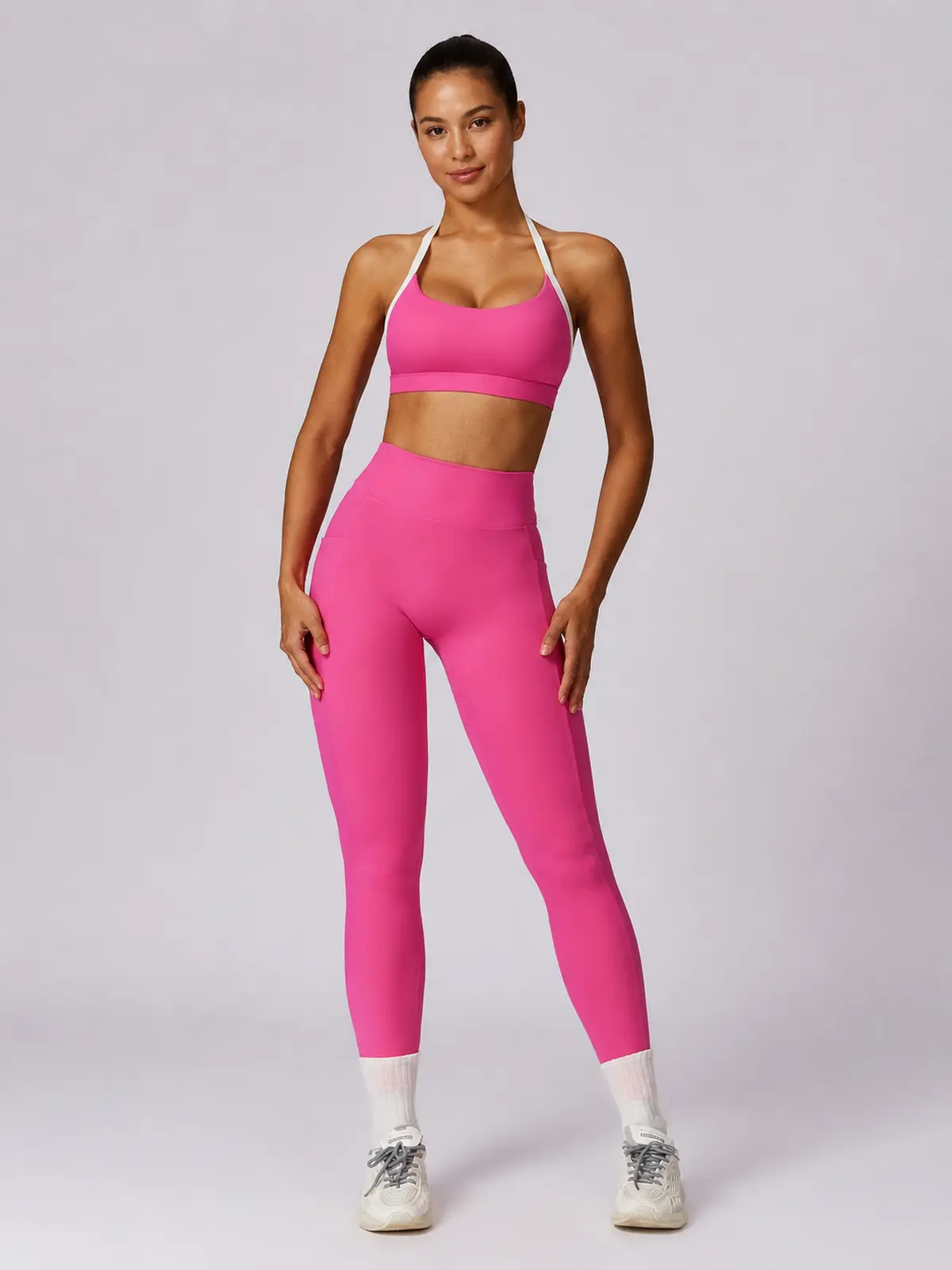 Halo Circuit Sports Bra and Full-Length Leggings Set — bright pink — general — authoritative variation image