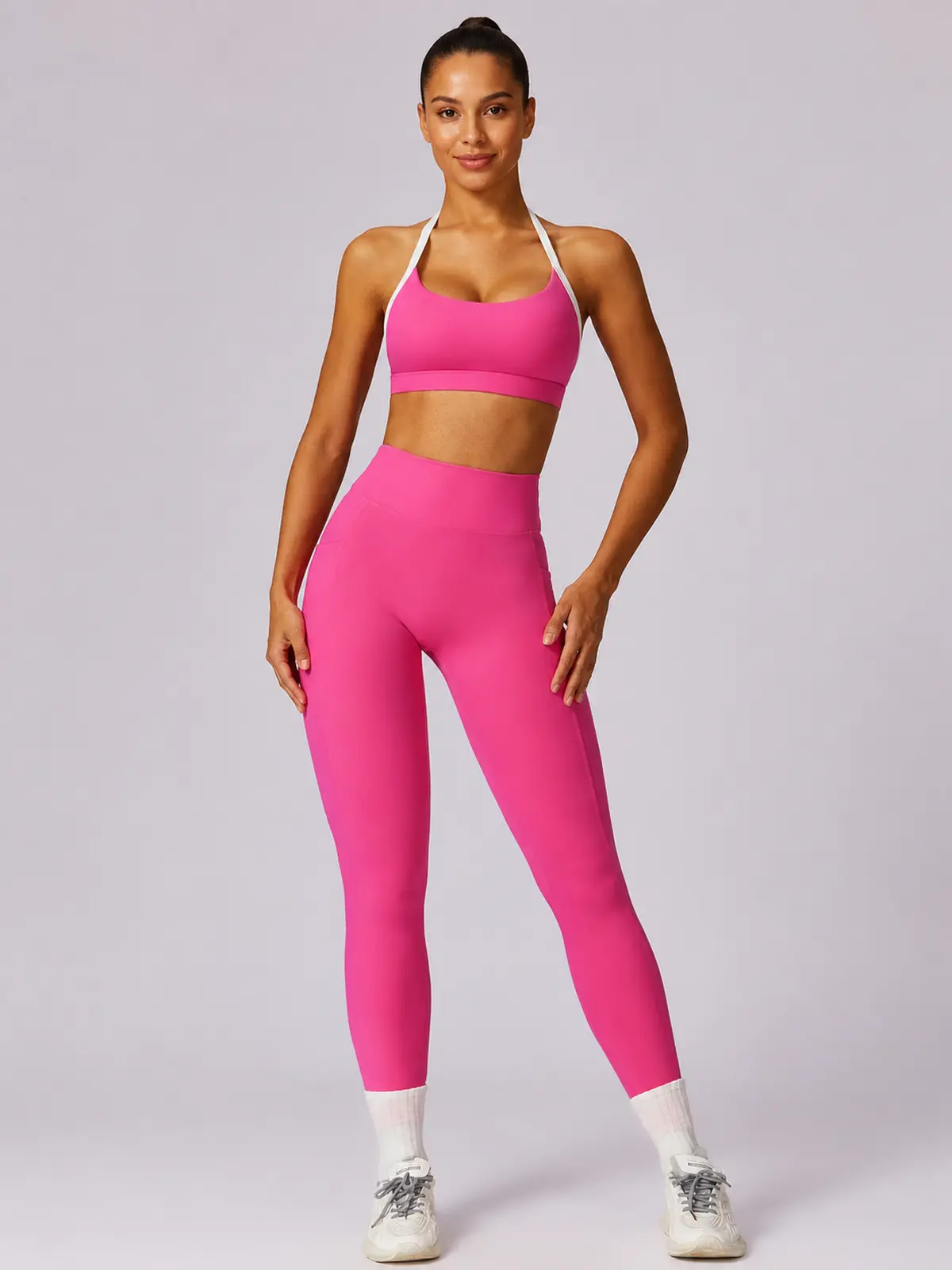 Halo Circuit Sports Bra and Full-Length Leggings Set — bright pink — general — authoritative variation match